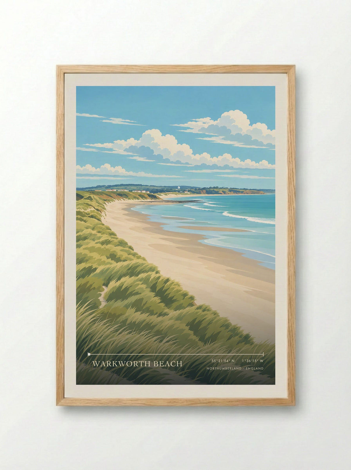 Warkworth Beach, Northumberland | Travel Poster - Framed Print Wood