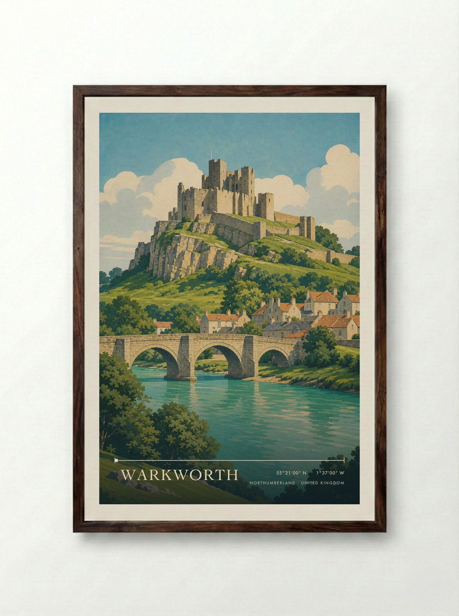 Warkworth Northumberland United Kingdom Travel Poster - Framed Print Dark Wood
