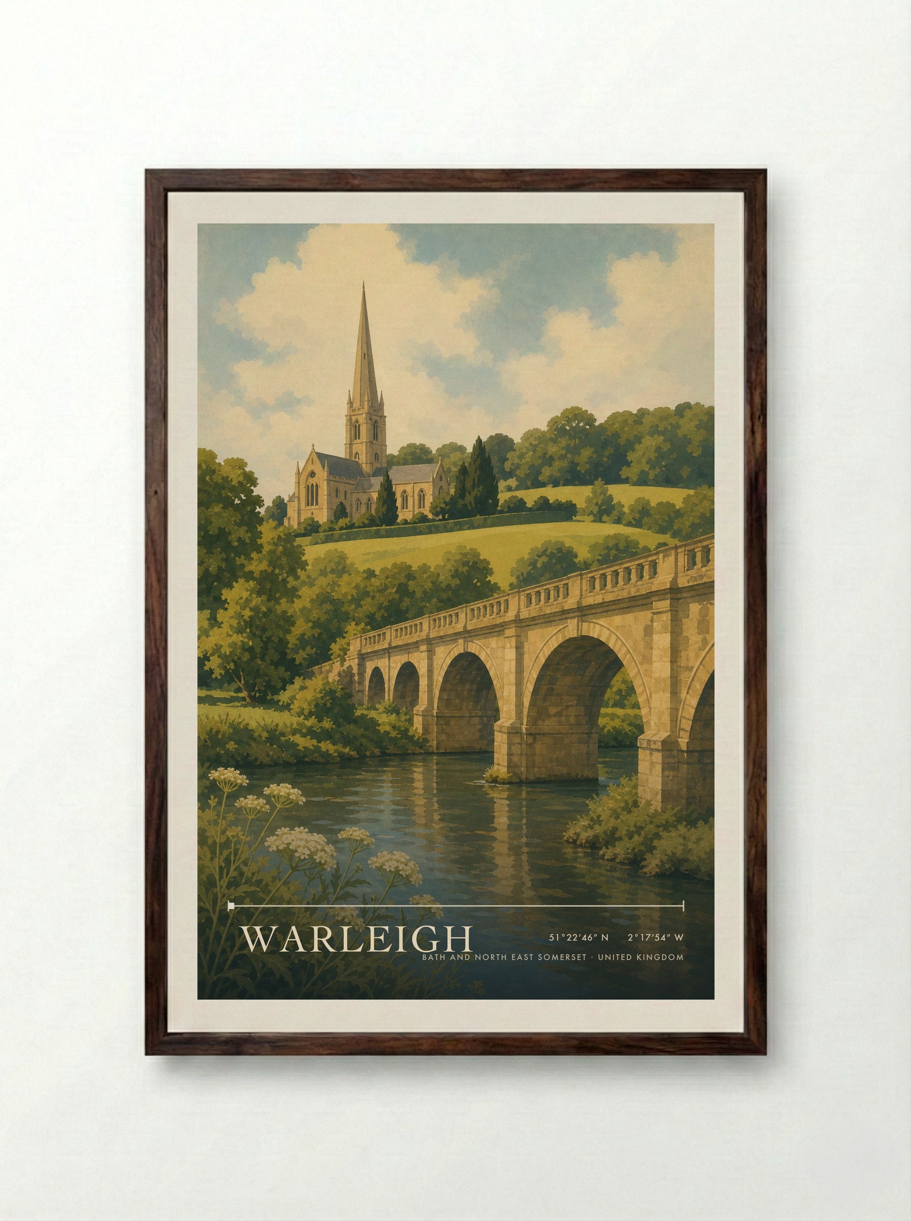 Warleigh Bath and North East Somerset United Kingdom Travel Poster - Framed Print Dark Wood