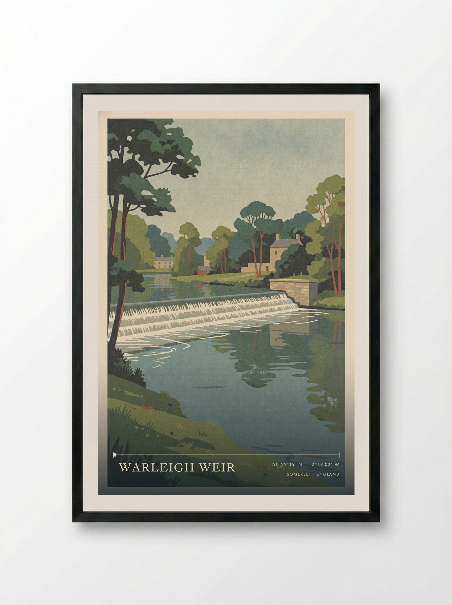 Warleigh Weir Somerset England Travel Poster - Framed Print Black