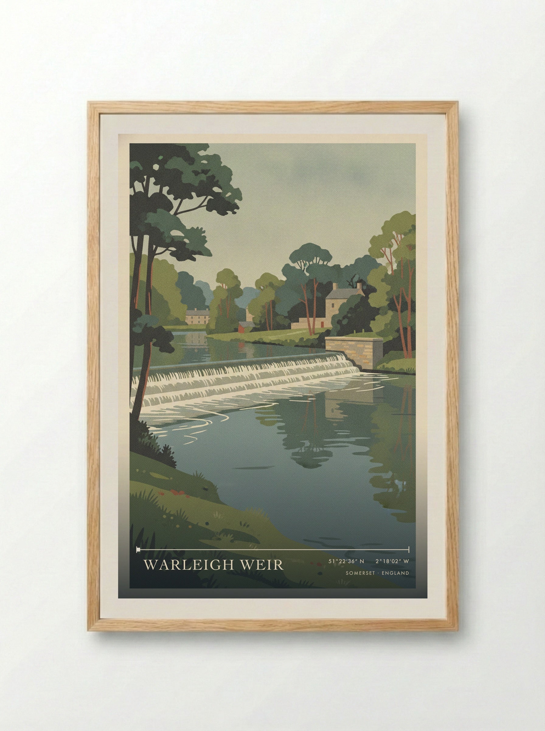 Warleigh Weir Somerset England Travel Poster - Framed Print Wood