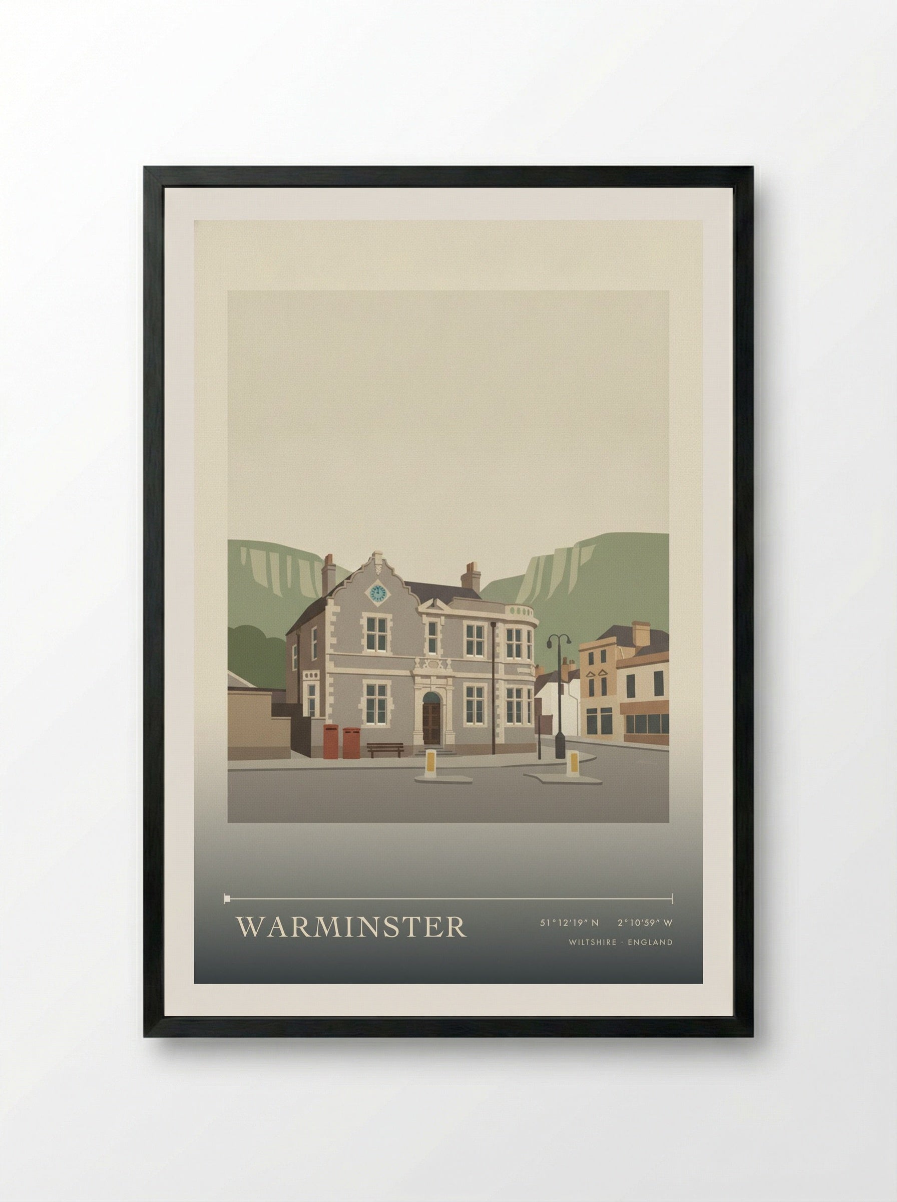 Warminster Wiltshire England Travel Poster - Framed Print Black