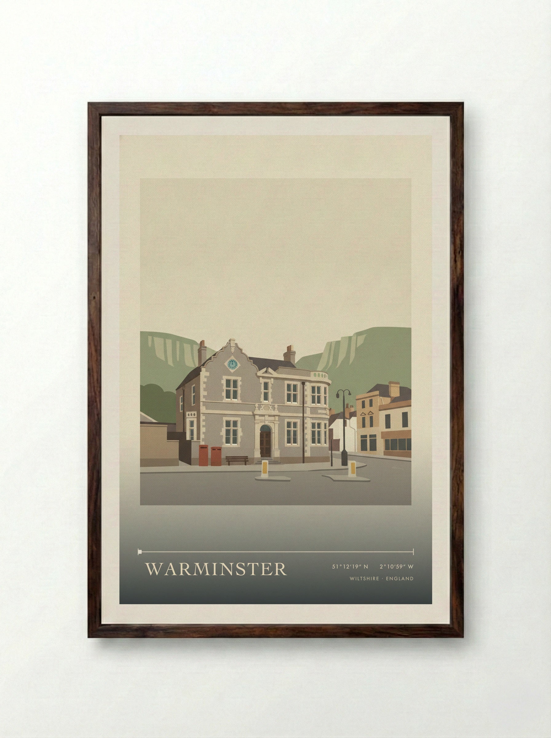 Warminster Wiltshire England Travel Poster - Framed Print Dark Wood