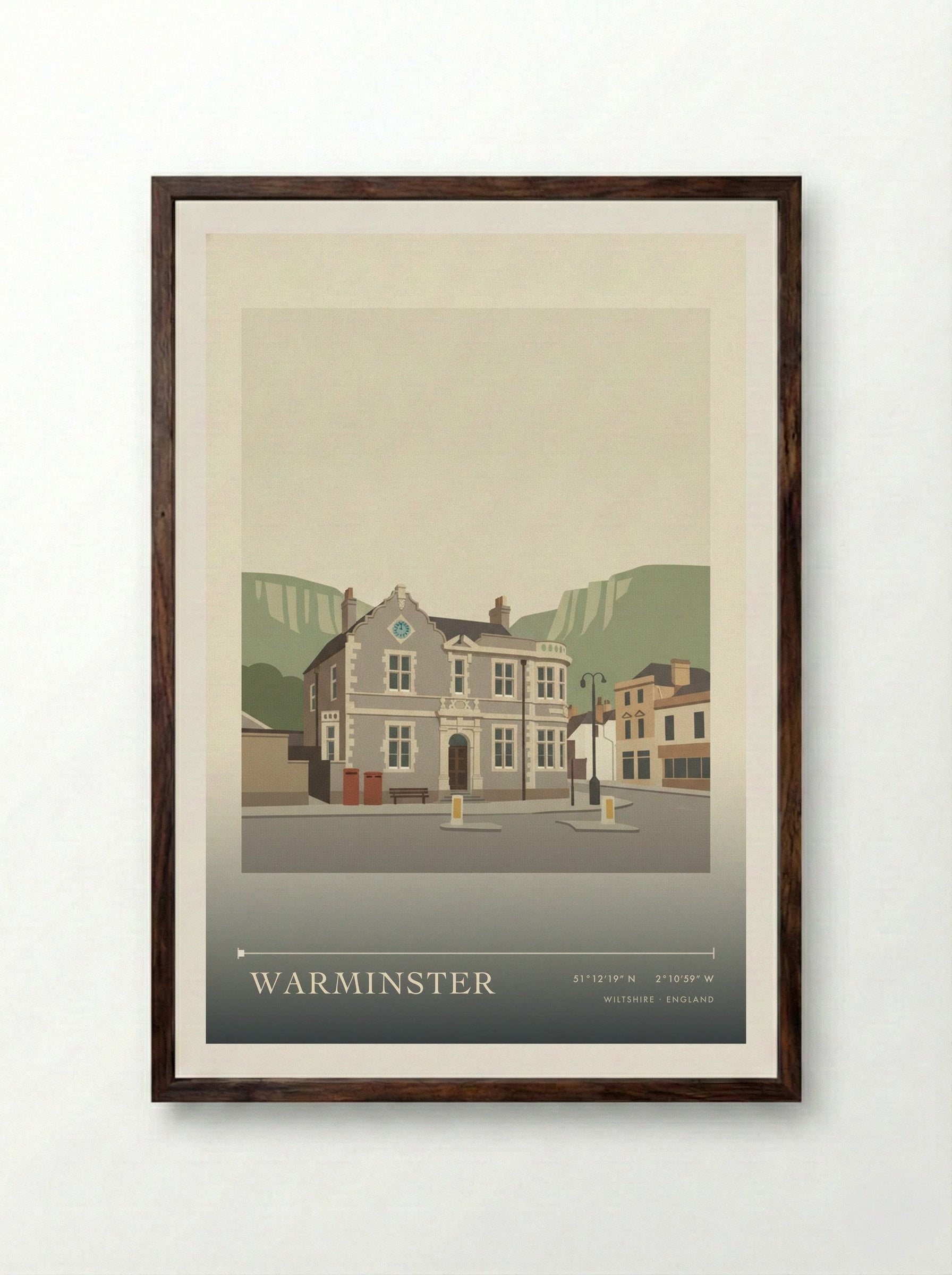 Warminster Wiltshire England Travel Poster - Framed Print Dark Wood