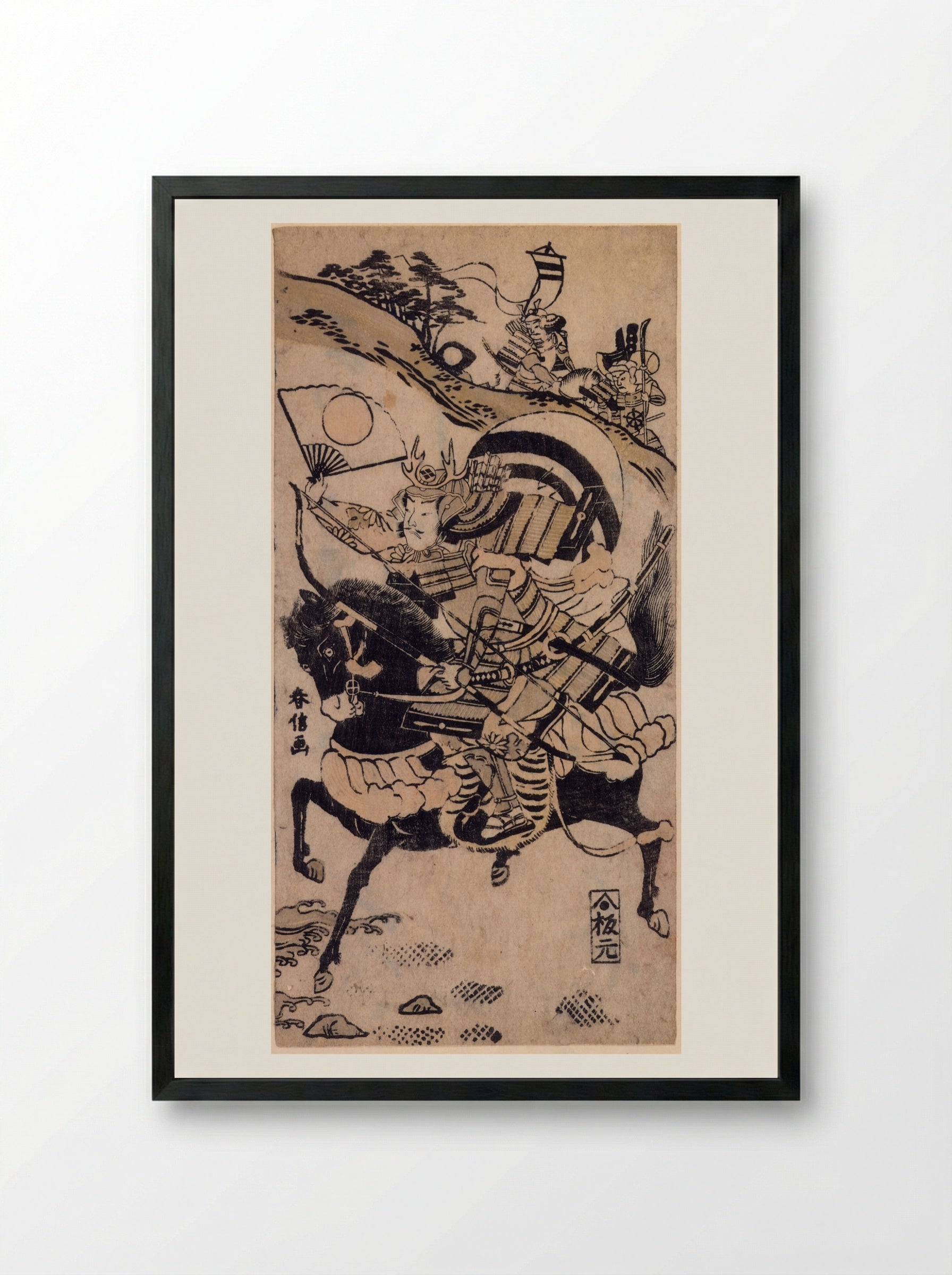 Warrior on a Black Horse - Suzuki Harunobu - Framed Print Black