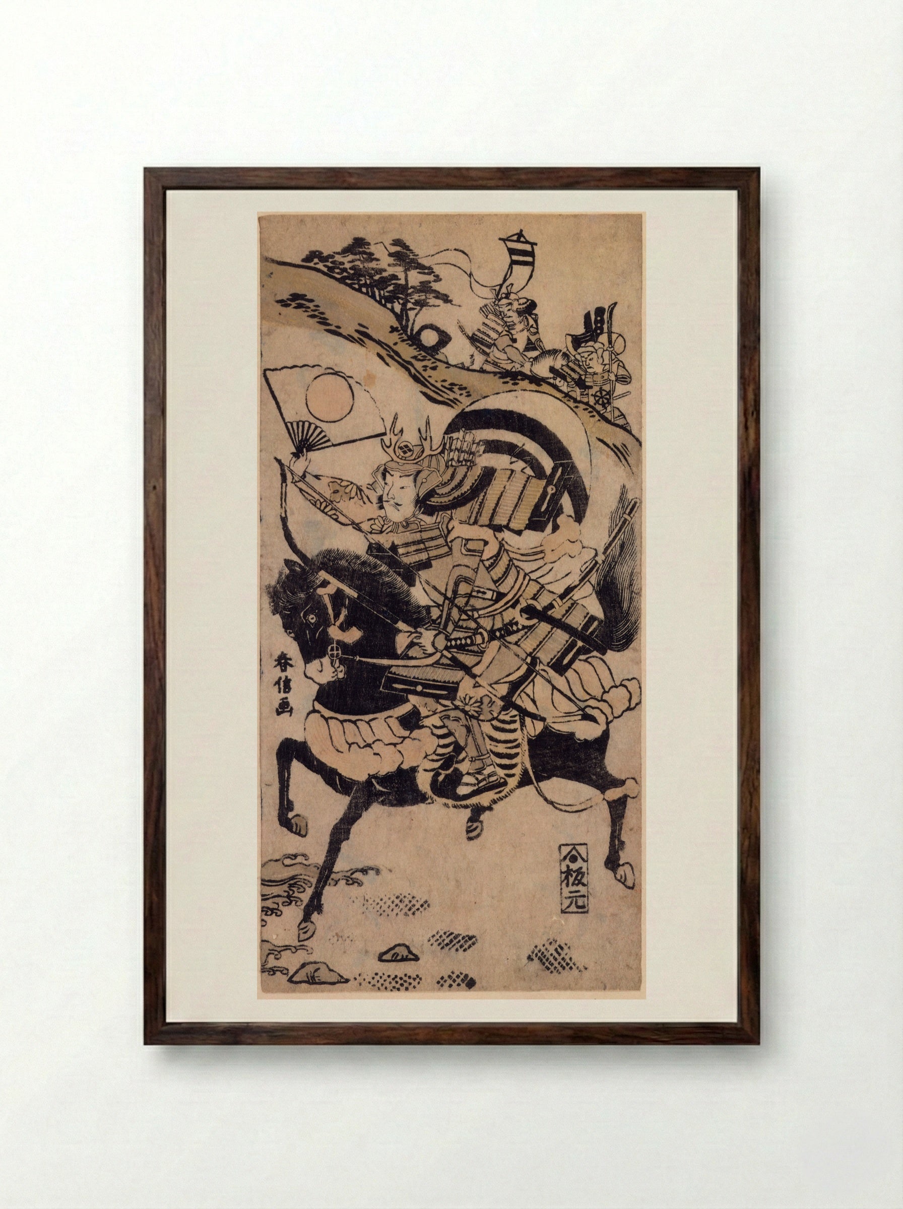 Warrior on a Black Horse - Suzuki Harunobu - Framed Print Dark Wood