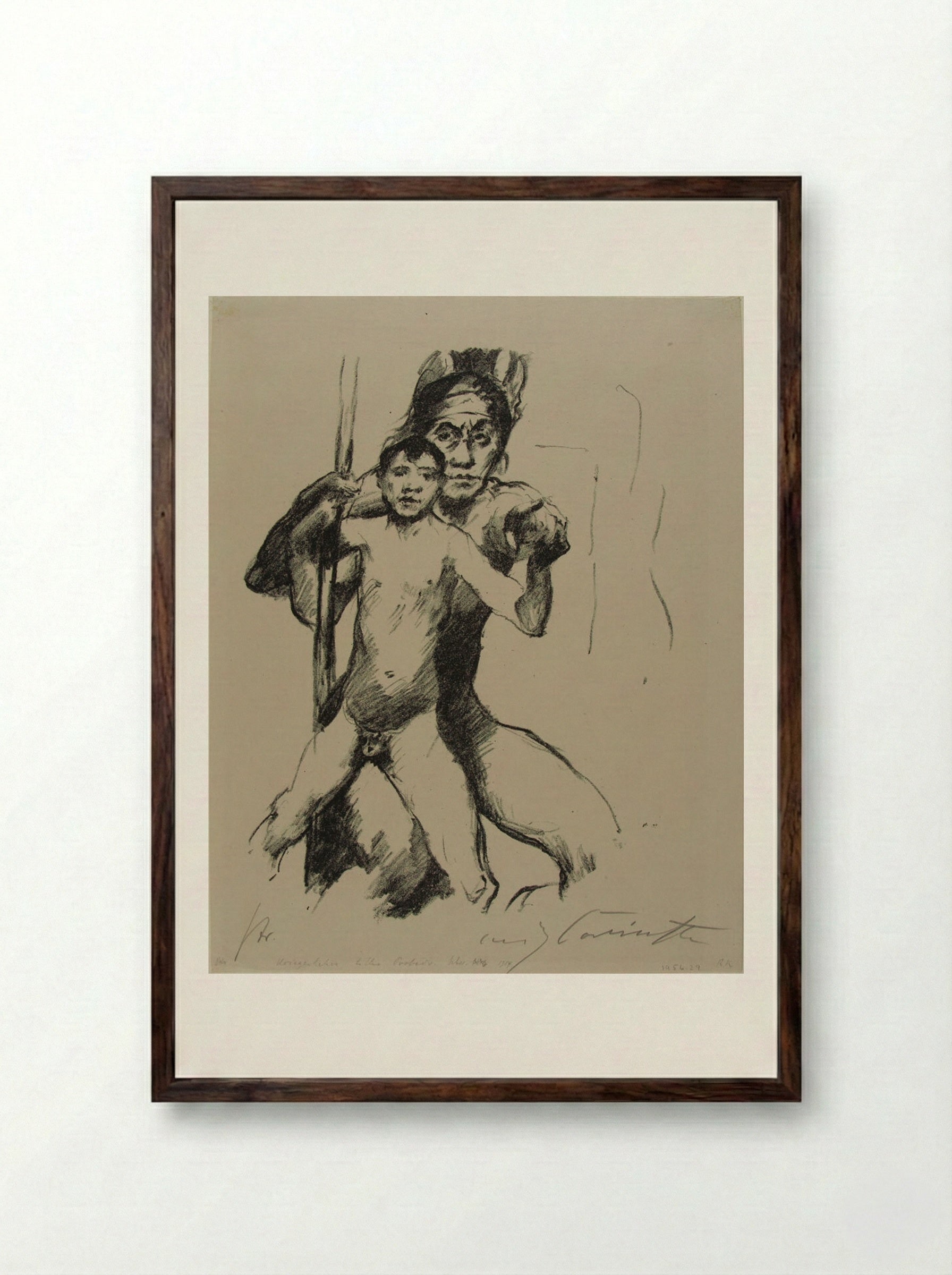 Warrior's Lesson - Lovis Corinth - Framed Print Dark Wood