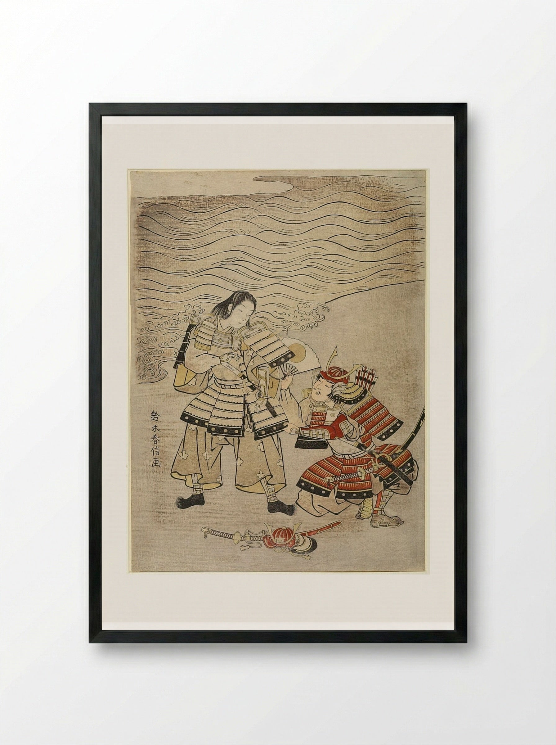 Warriors Kumagai Naozane and Taira Atsumori at Ichinotani - Suzuki Harunobu - Framed Print Black