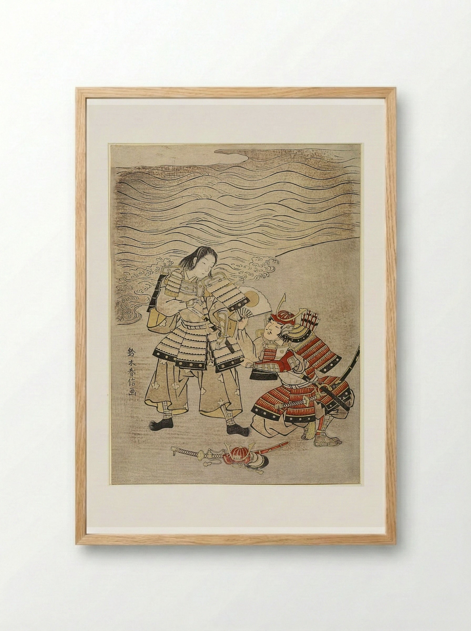 Warriors Kumagai Naozane and Taira Atsumori at Ichinotani - Suzuki Harunobu - Framed Print Wood