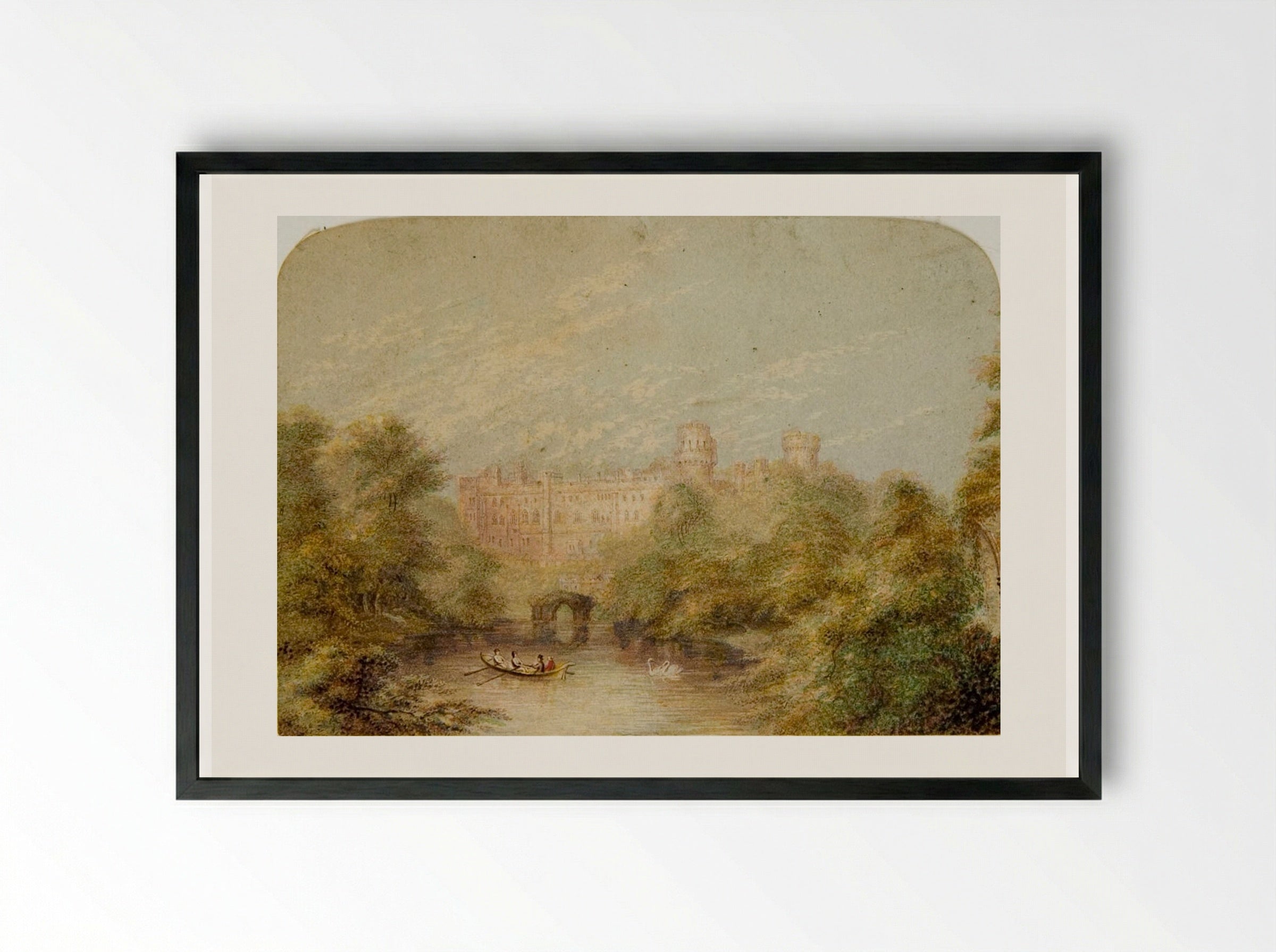 Warwick Castle - George Baxter - Framed Print Black