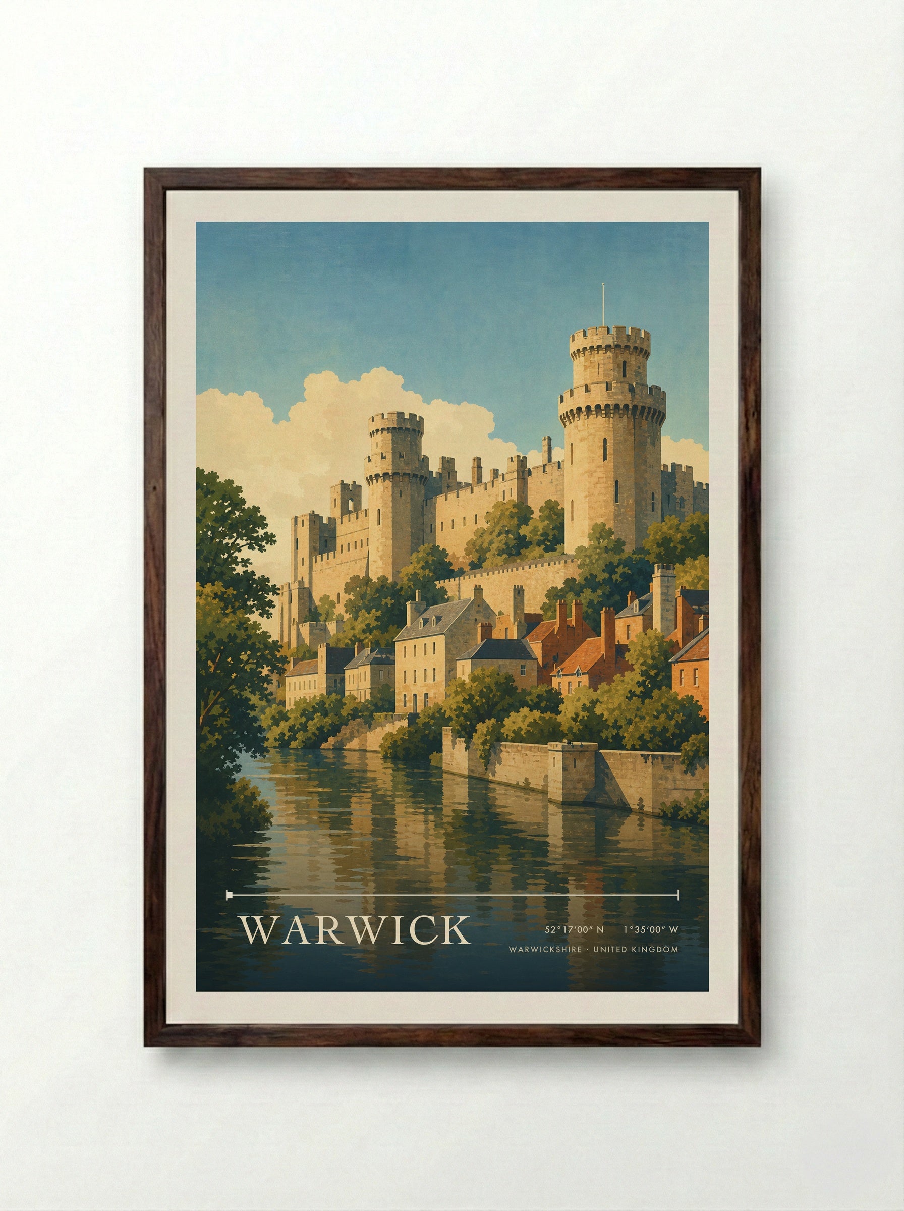 Warwick Warwickshire United Kingdom Travel Poster - Framed Print Dark Wood