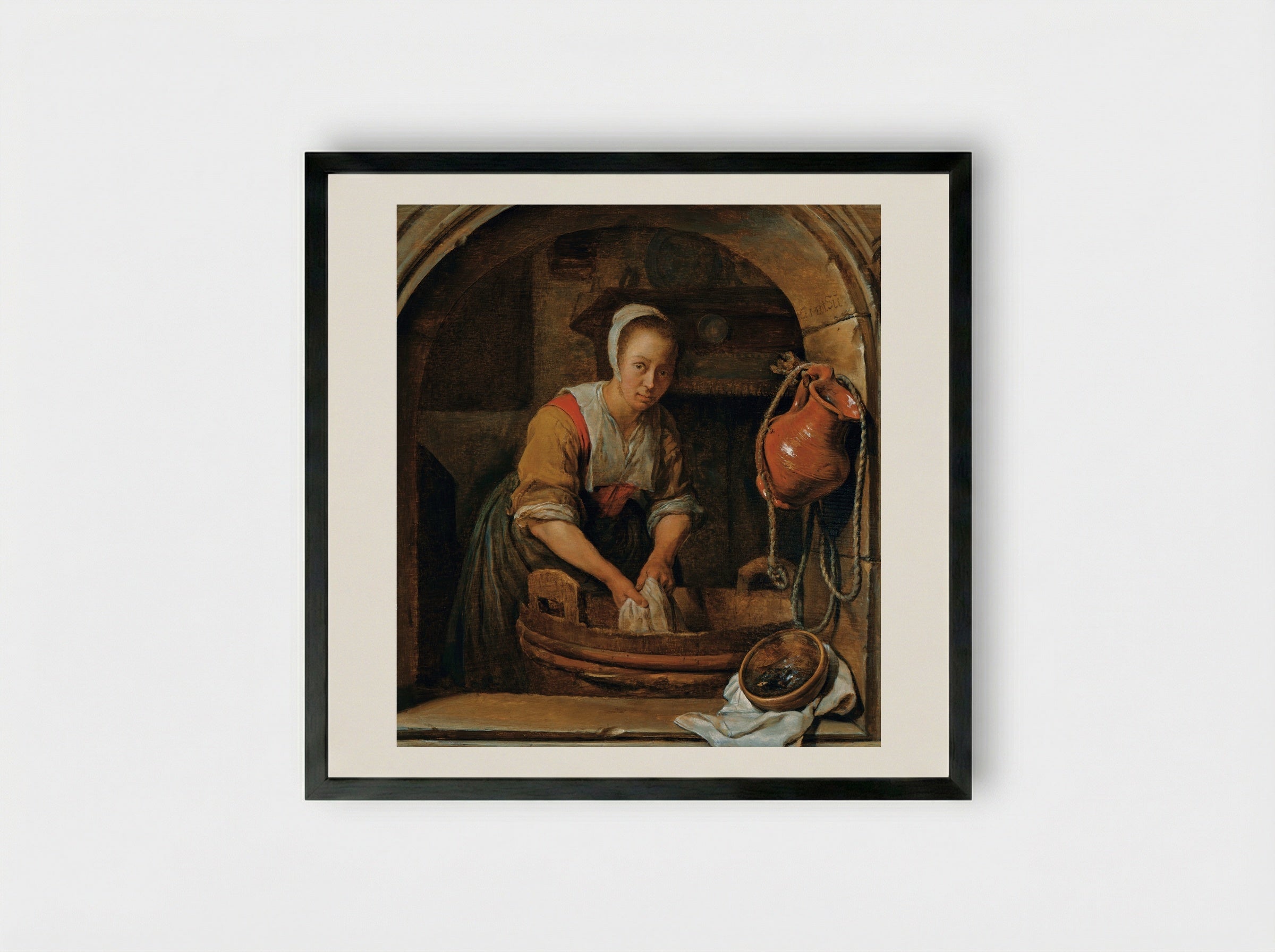 Washerwoman - Gabriel Metsu - Framed Print Black