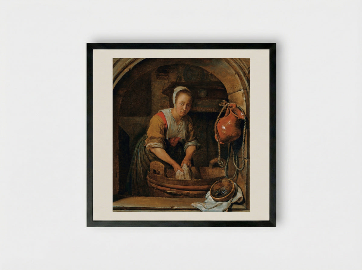 Washerwoman - Gabriel Metsu - Framed Print Black