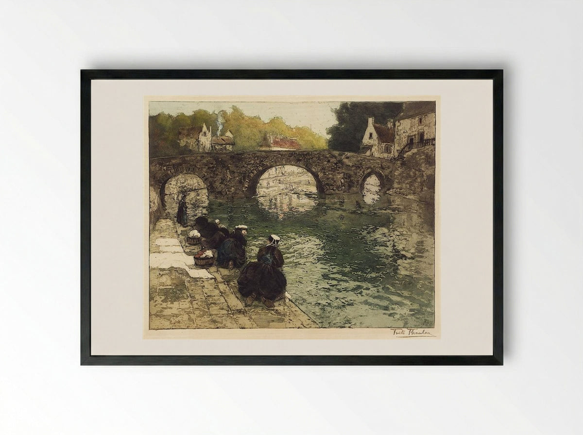 Washerwomen at Quimperle - Frits Thaulow - Framed Print Black