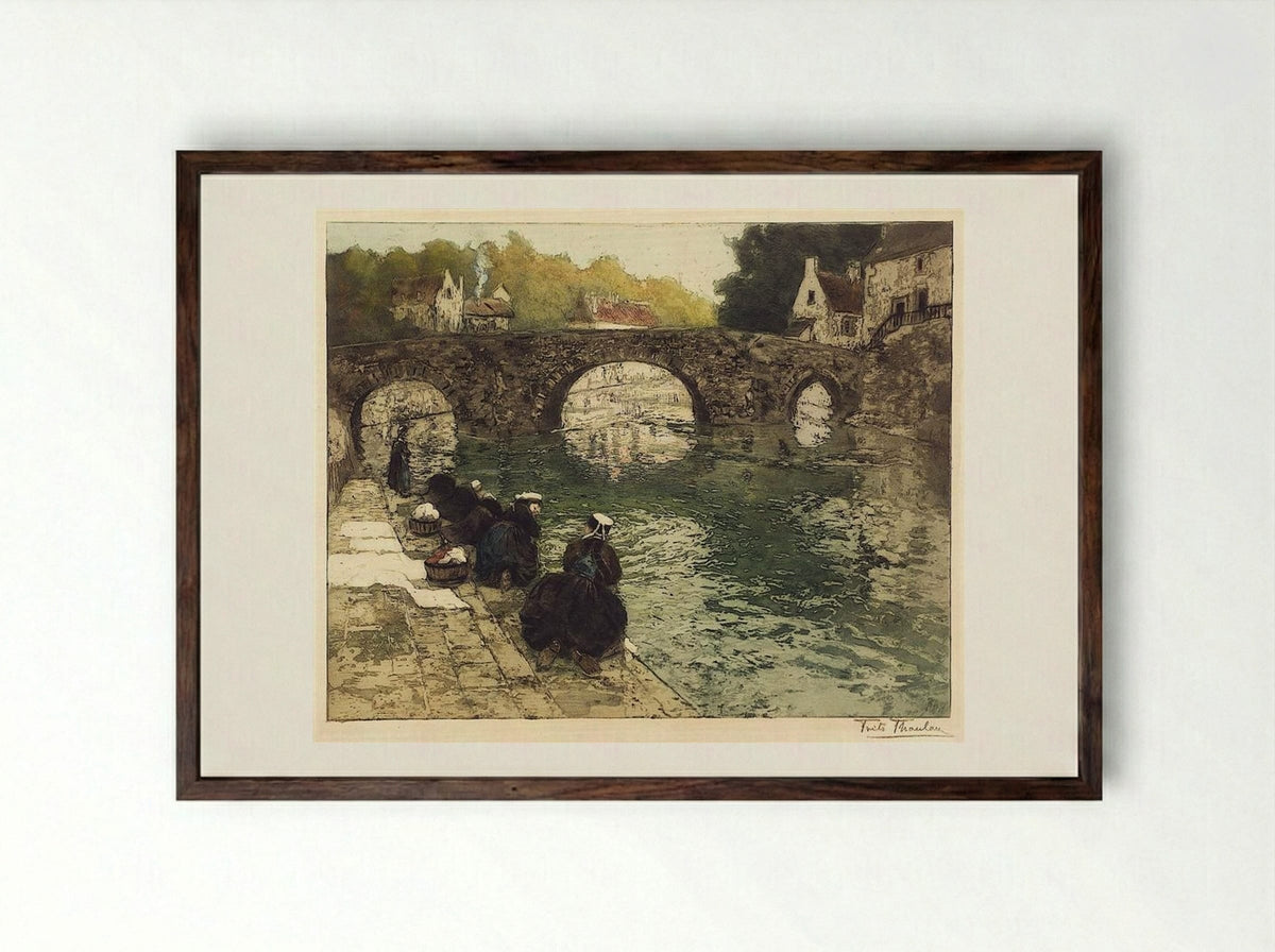 Washerwomen at Quimperle - Frits Thaulow - Framed Print Dark Wood