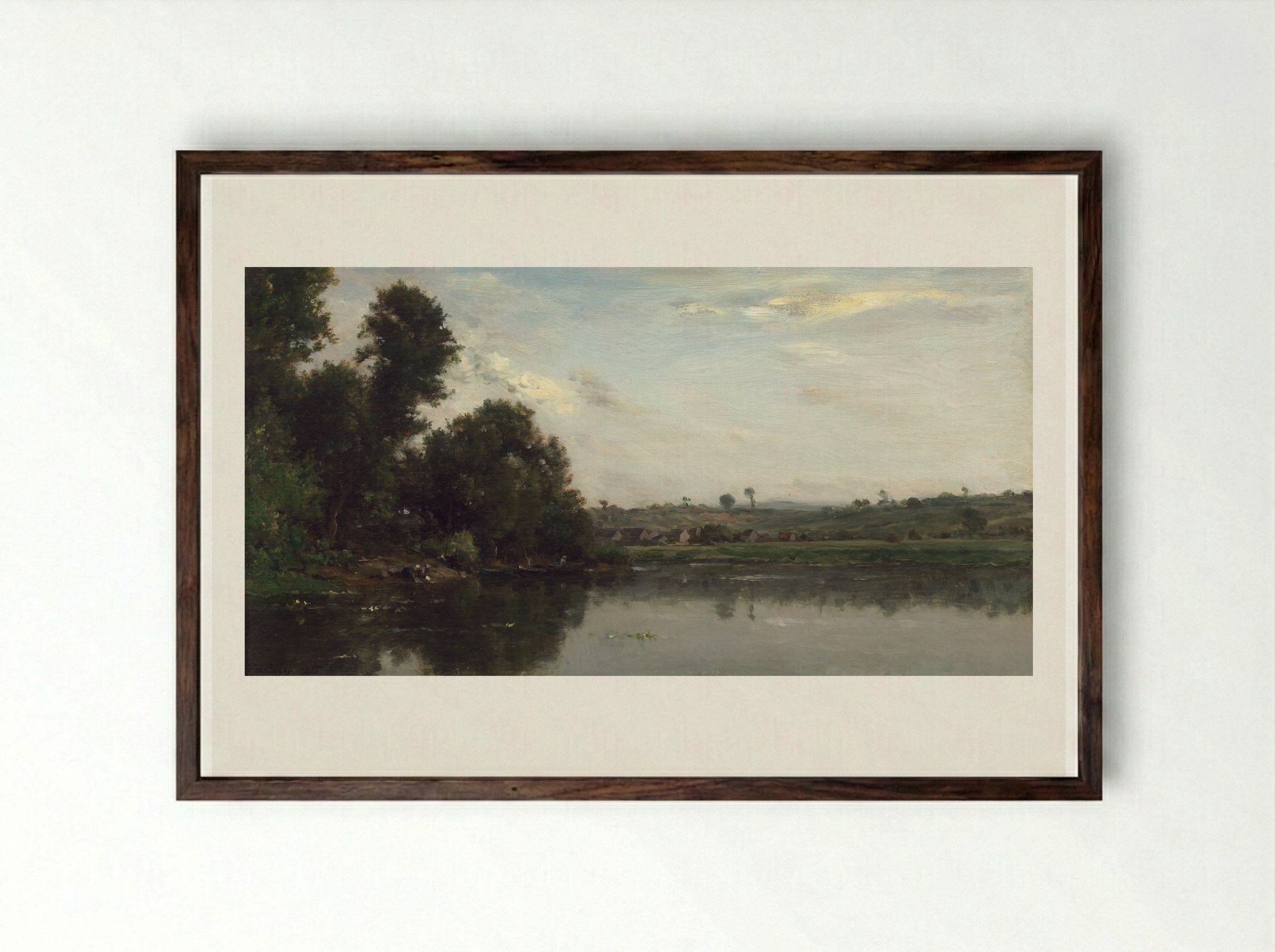 Washerwomen at the Oise River near Valmondois - Charles-Francois Daubigny - Framed Print Dark Wood