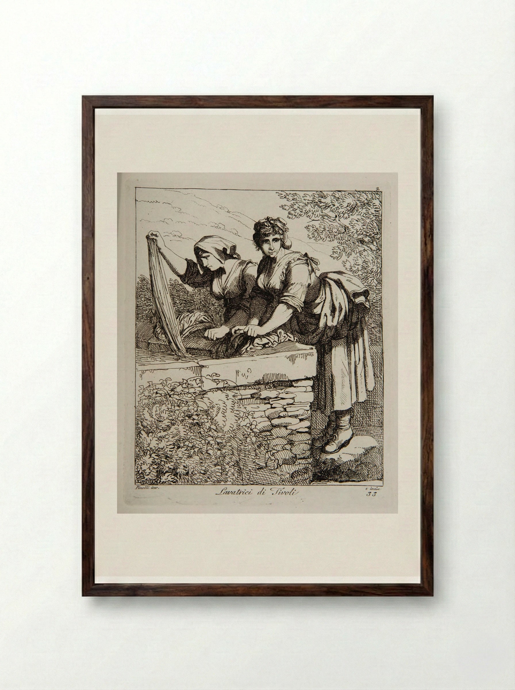 Washerwomen from Tivoli - Bartolomeo Pinelli - Framed Print Dark Wood