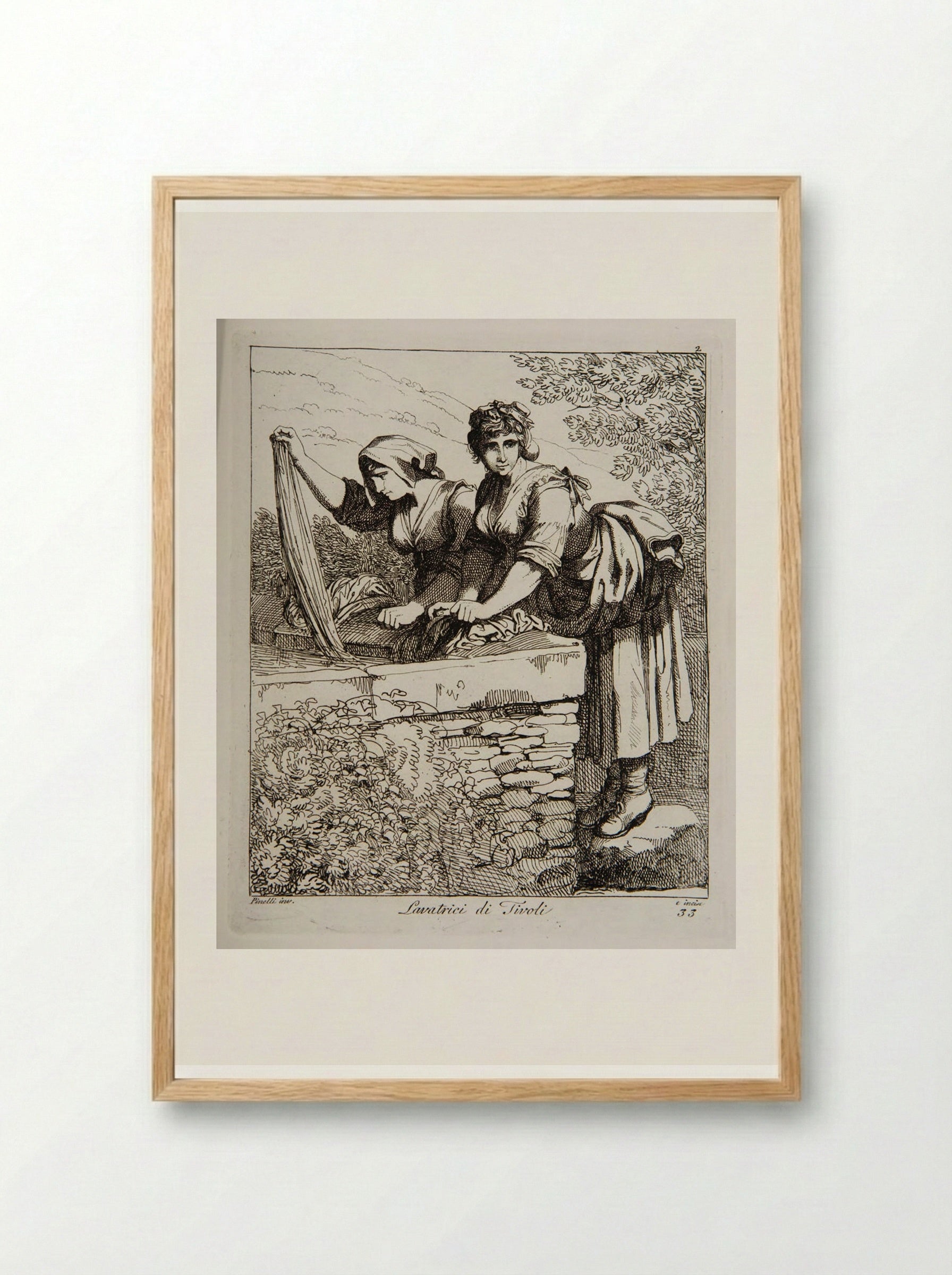 Washerwomen from Tivoli - Bartolomeo Pinelli - Framed Print Wood