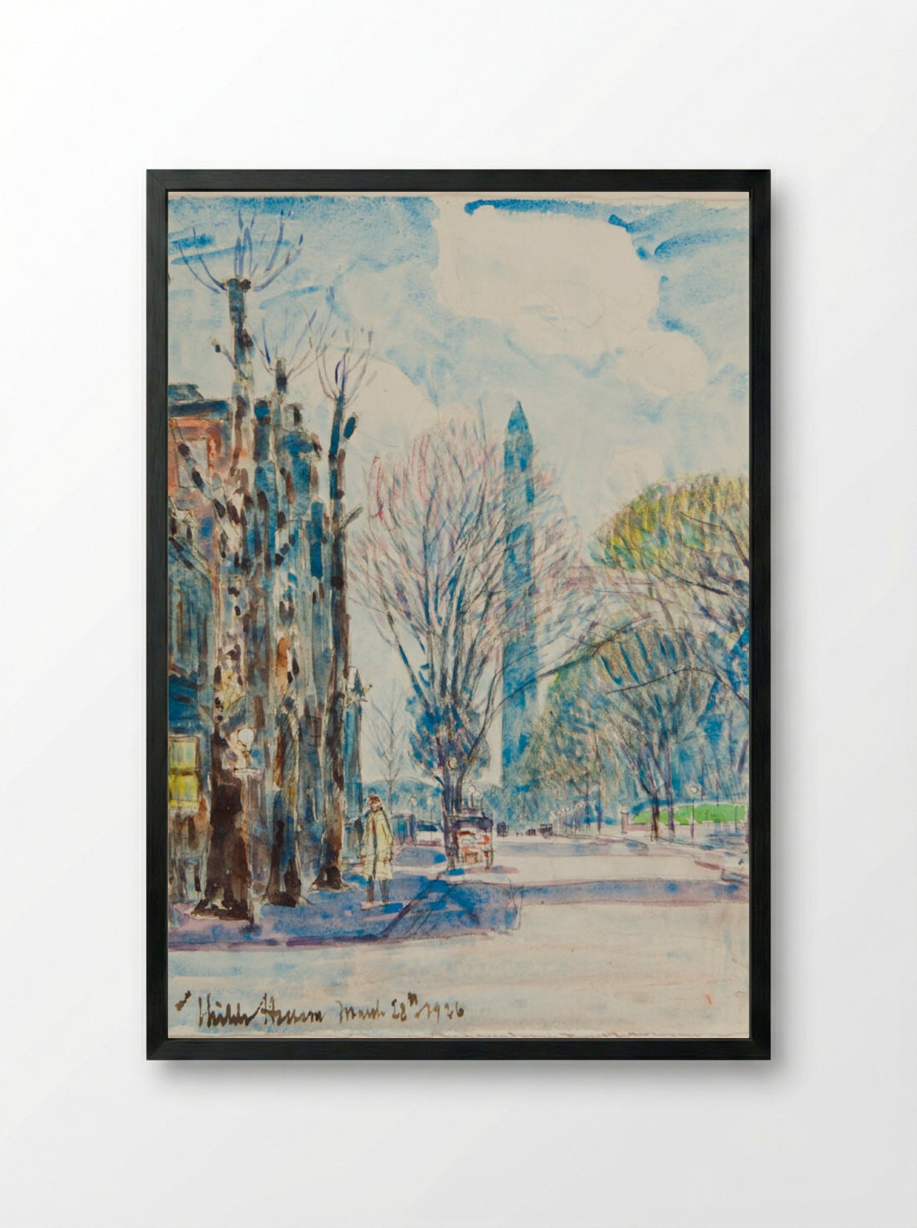 Washington Monument from H Street, Washington DC - Childe Hassam - Framed Print Black