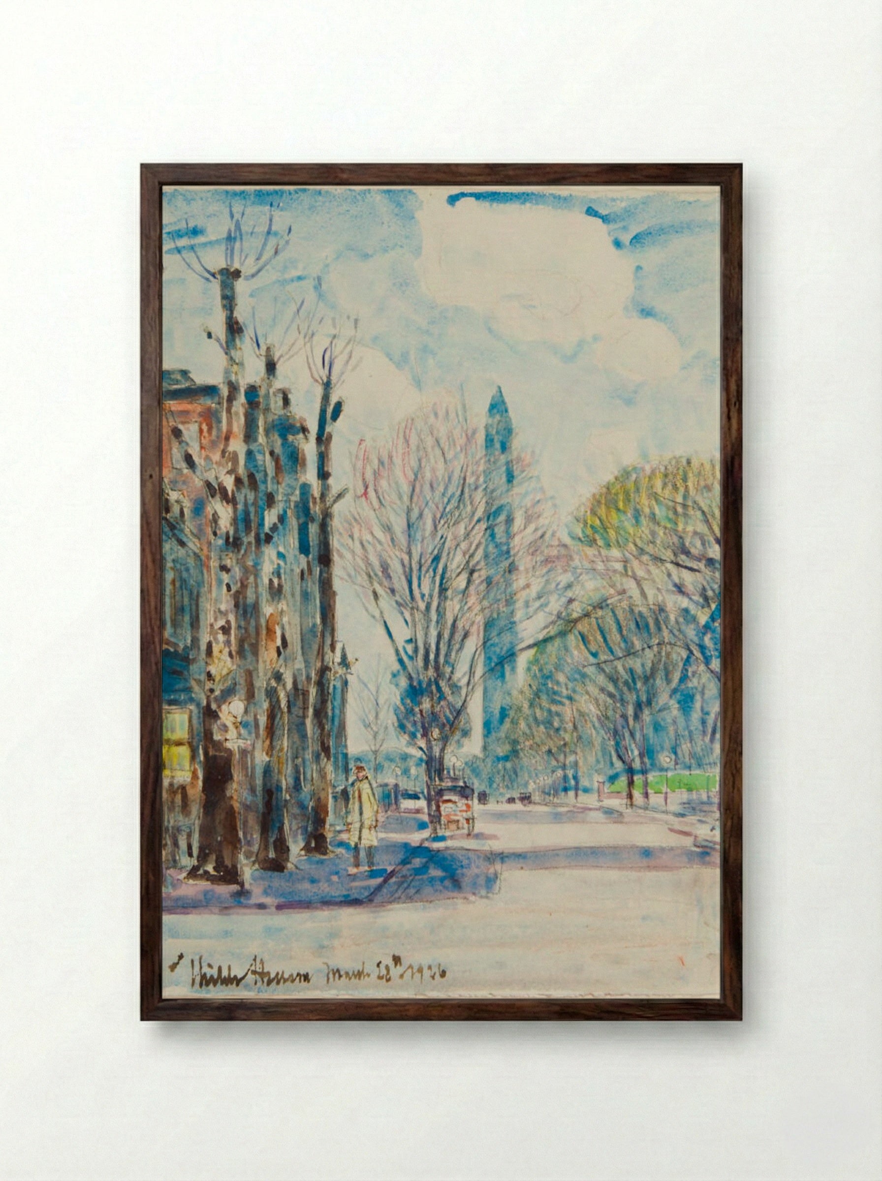 Washington Monument from H Street, Washington DC - Childe Hassam - Framed Print Dark Wood