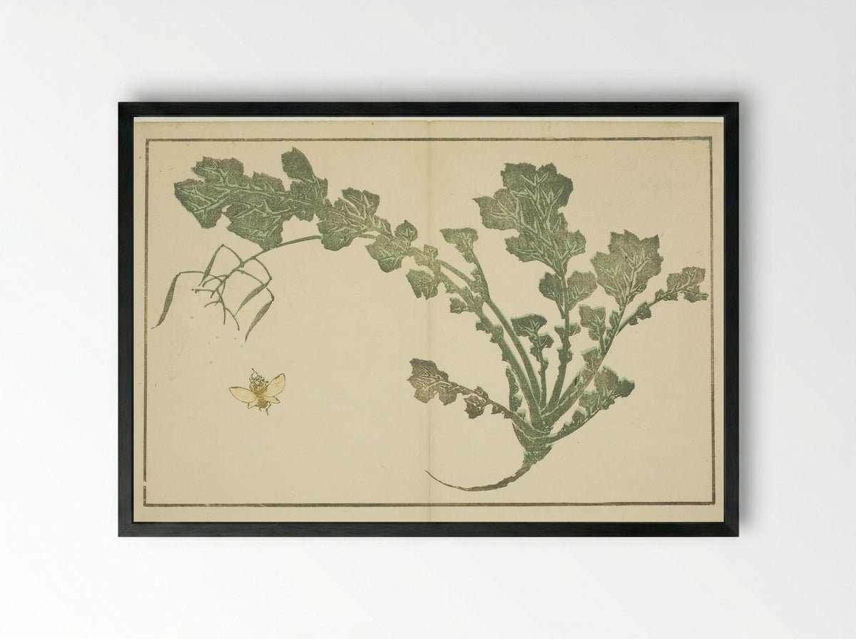 Wasp and turnip stalk - Katsushika Hokusai - Framed Print Black