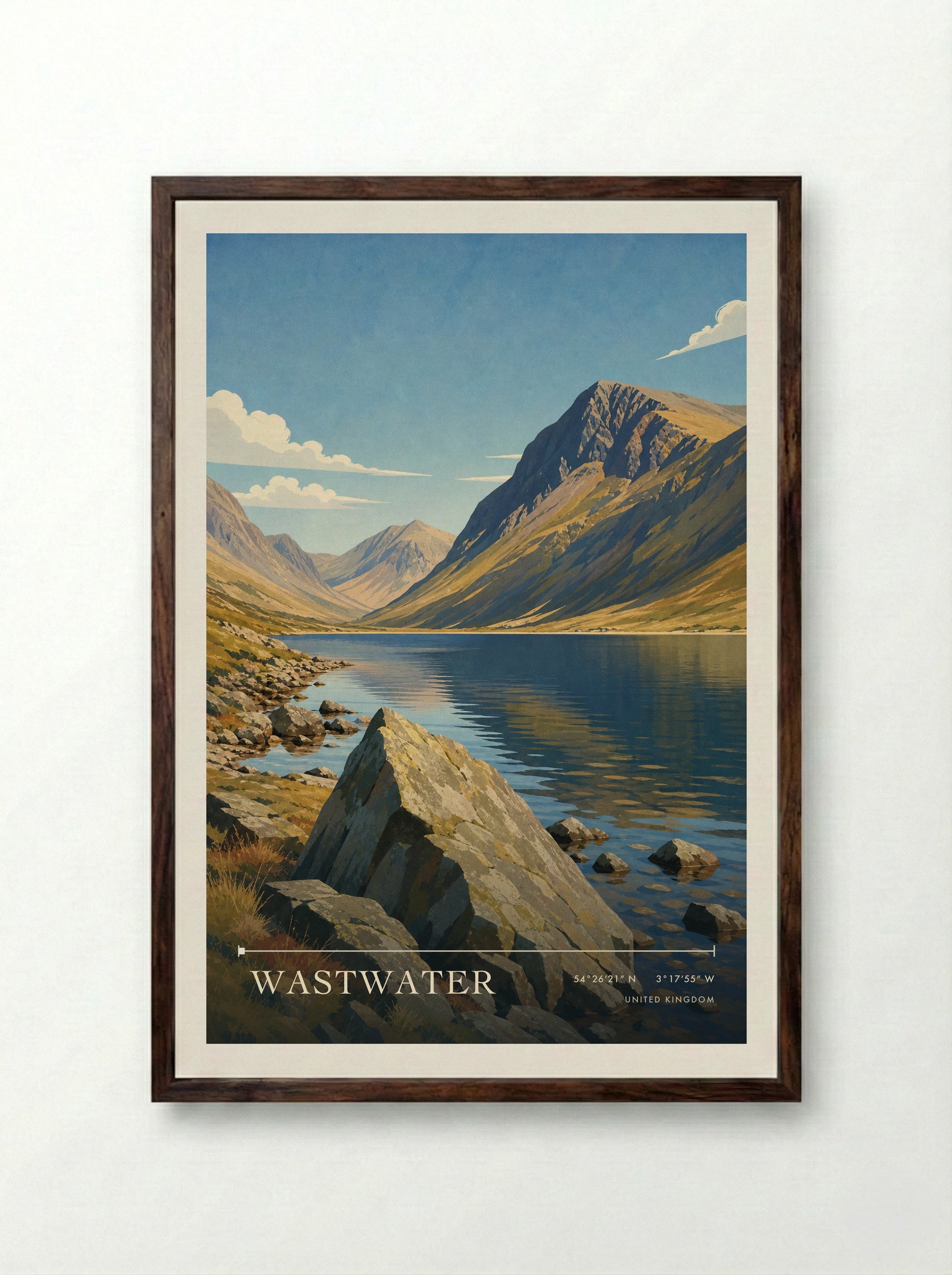 Wastwater United Kingdom Travel Poster - Framed Print Dark Wood
