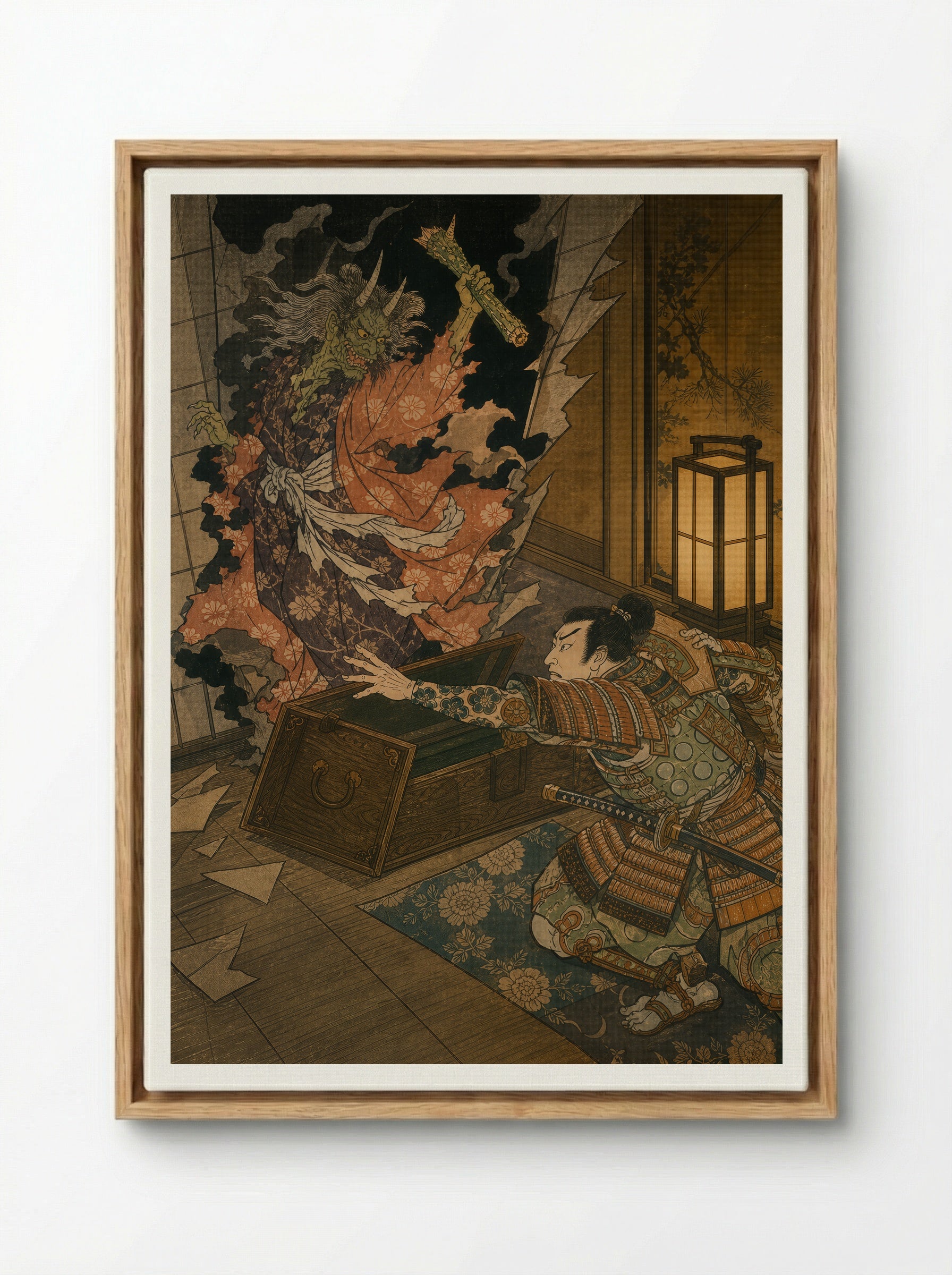 Watanabe no Tsuna at Rashomon: The Arm Reclaimed - Framed Canvas Wood