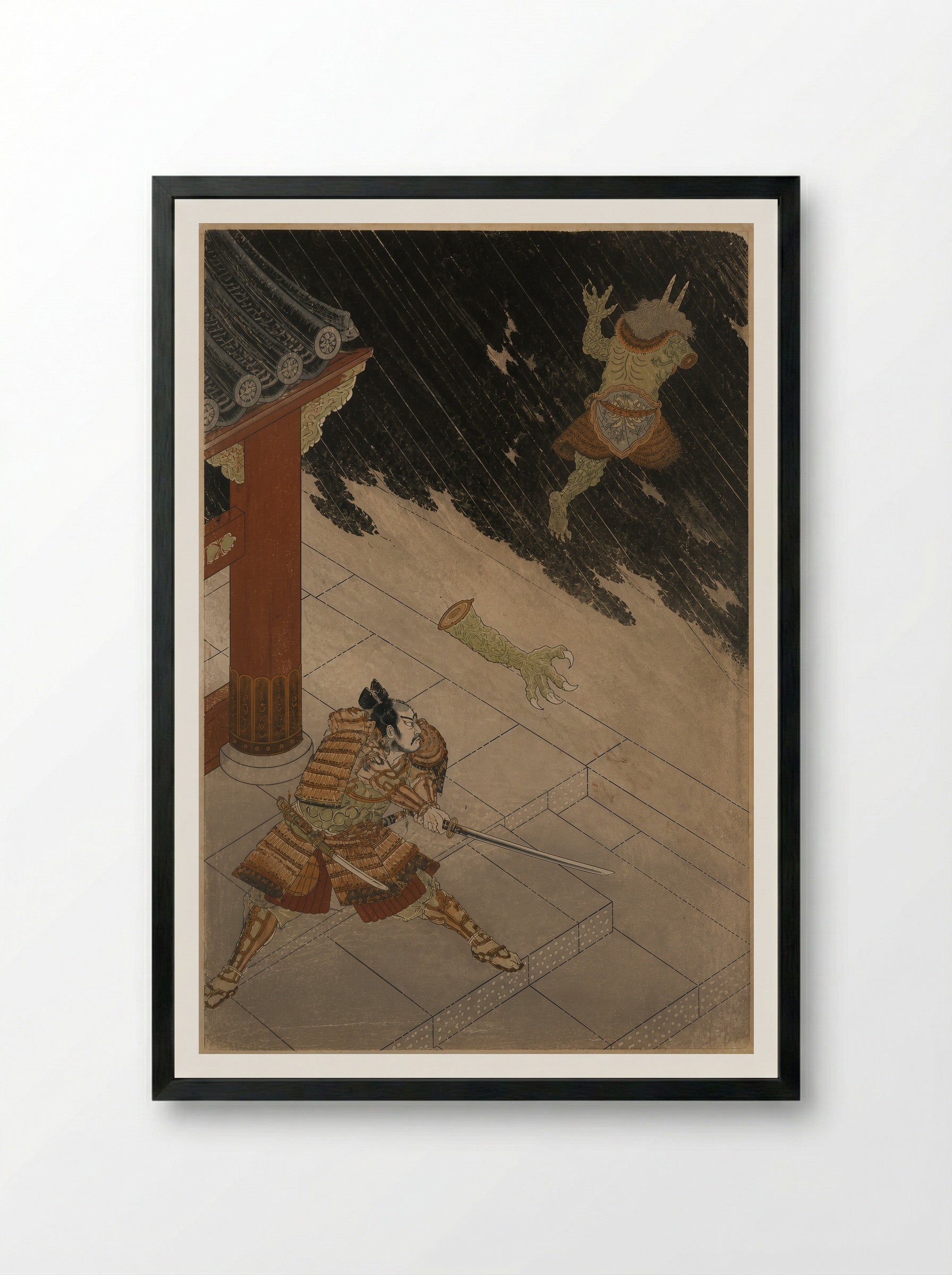 Watanabe no Tsuna at Rashomon: The Severed Arm - Framed Print Black