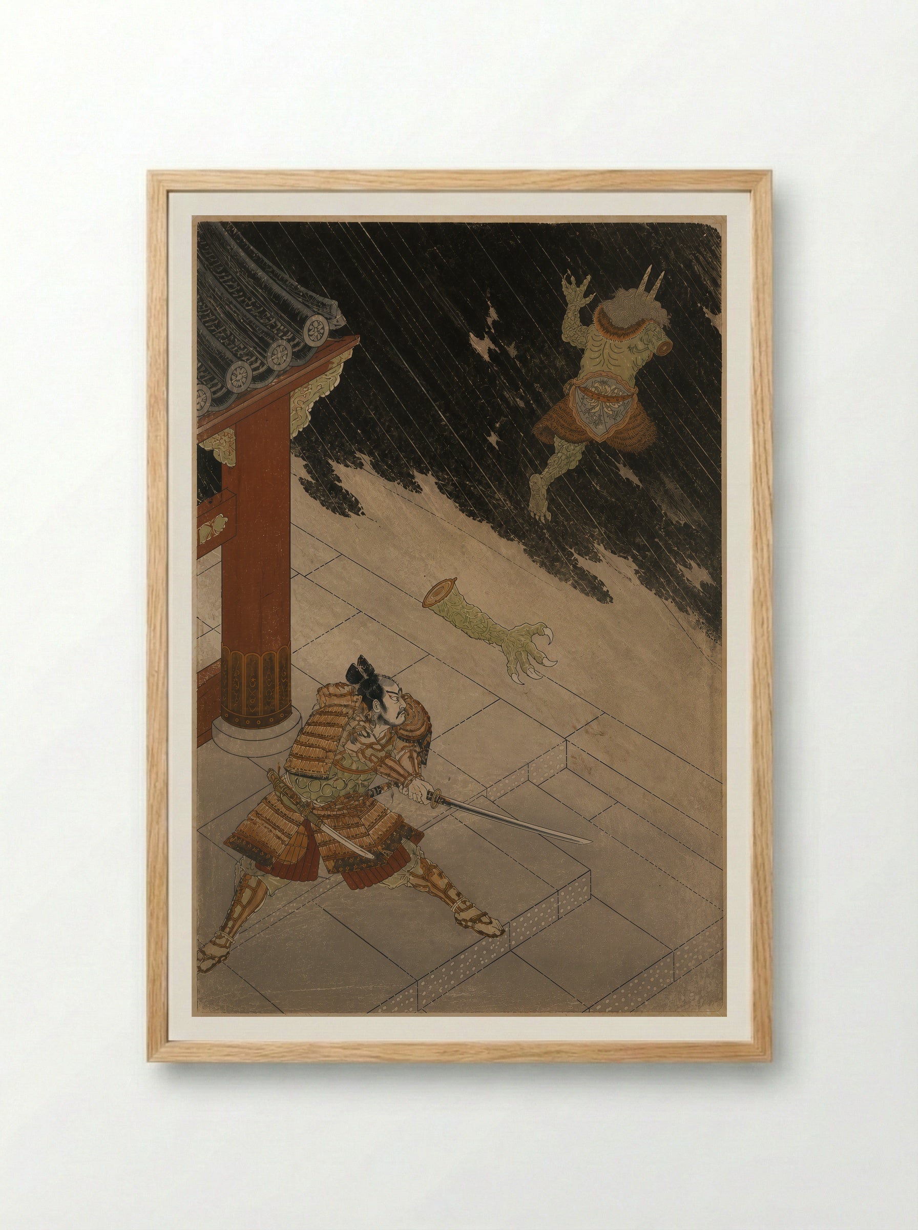 Watanabe no Tsuna at Rashomon: The Severed Arm - Framed Print Wood