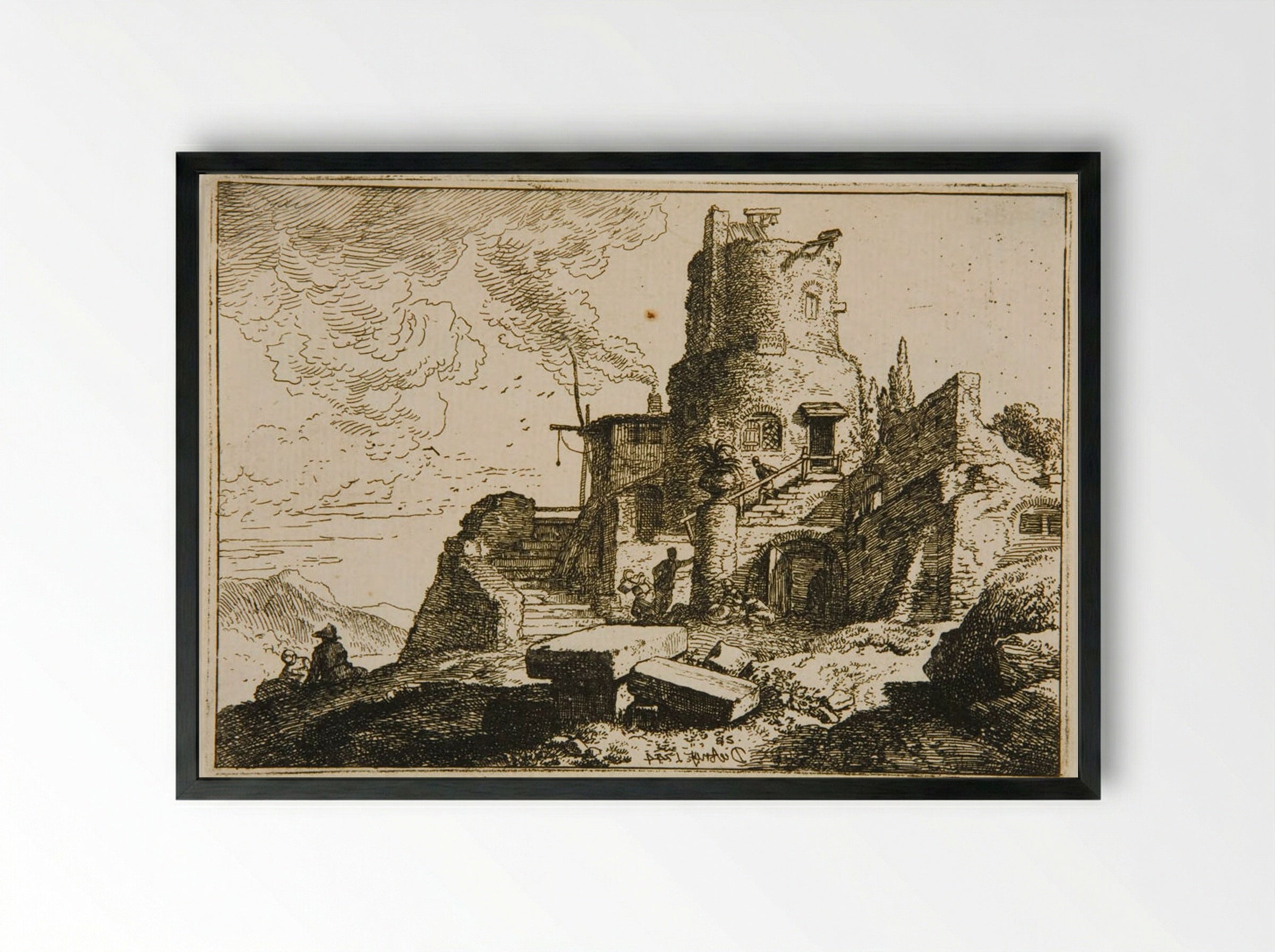 Watch-Tower - Christian Wilhelm Ernst Dietrich - Framed Print Black