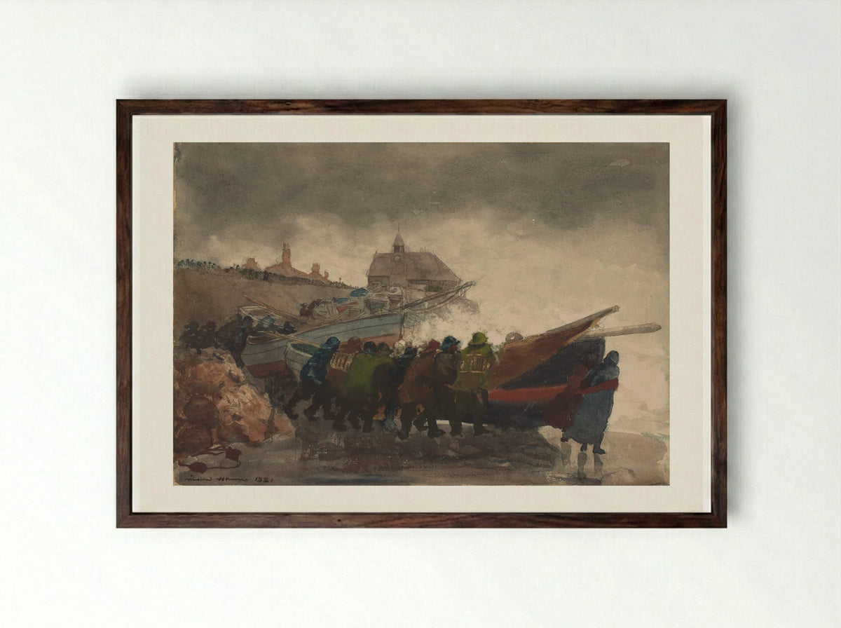 Watching the Tempest - Winslow Homer - Framed Print Dark Wood