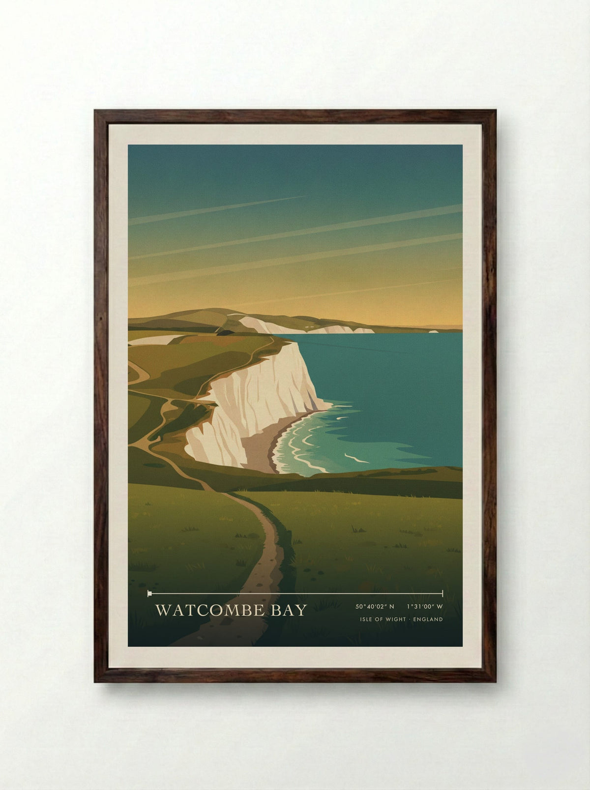 Watcombe Bay Isle of Wight England Travel Poster - Framed Print Dark Wood