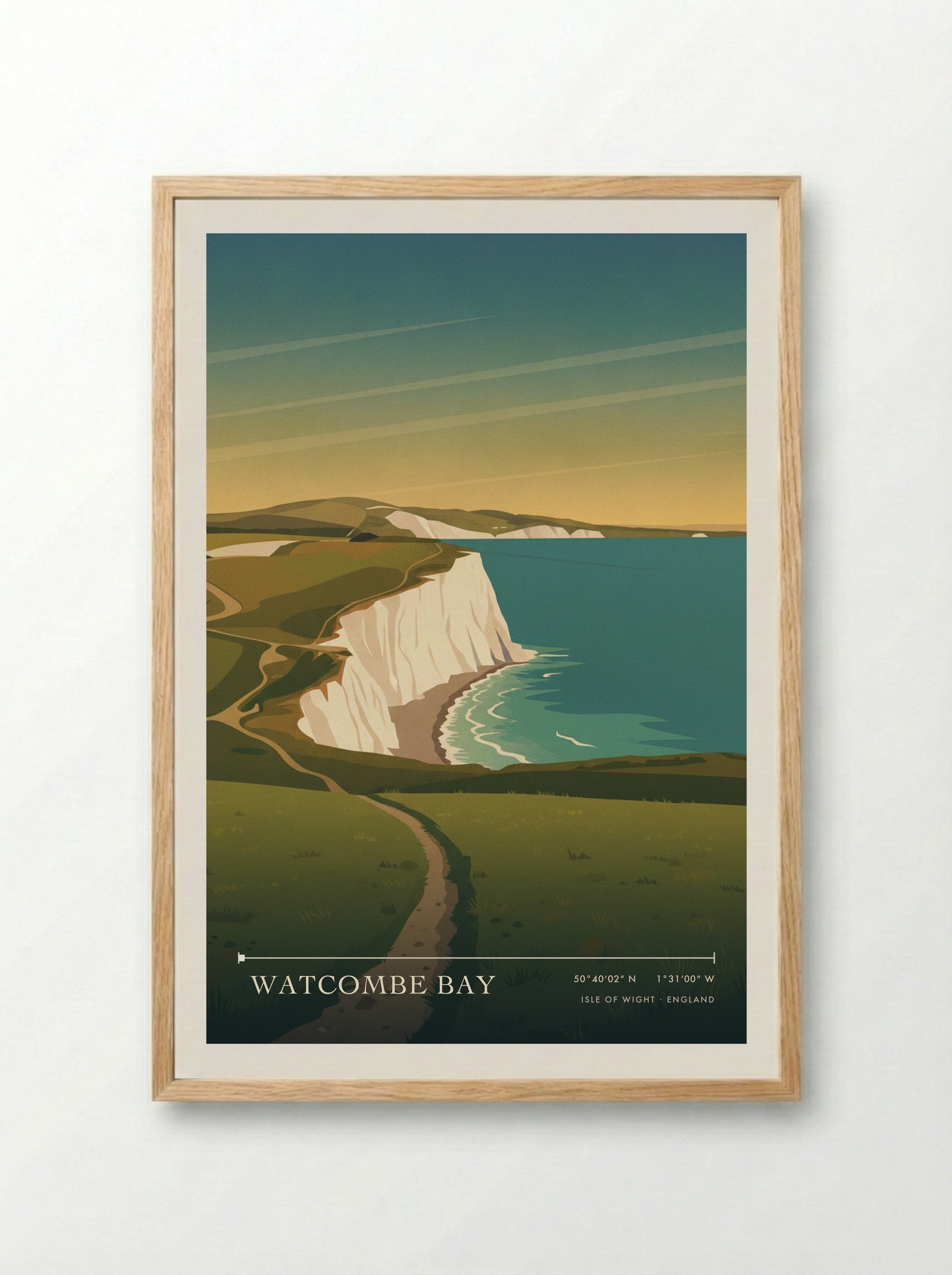 Watcombe Bay Isle of Wight England Travel Poster - Framed Print Wood