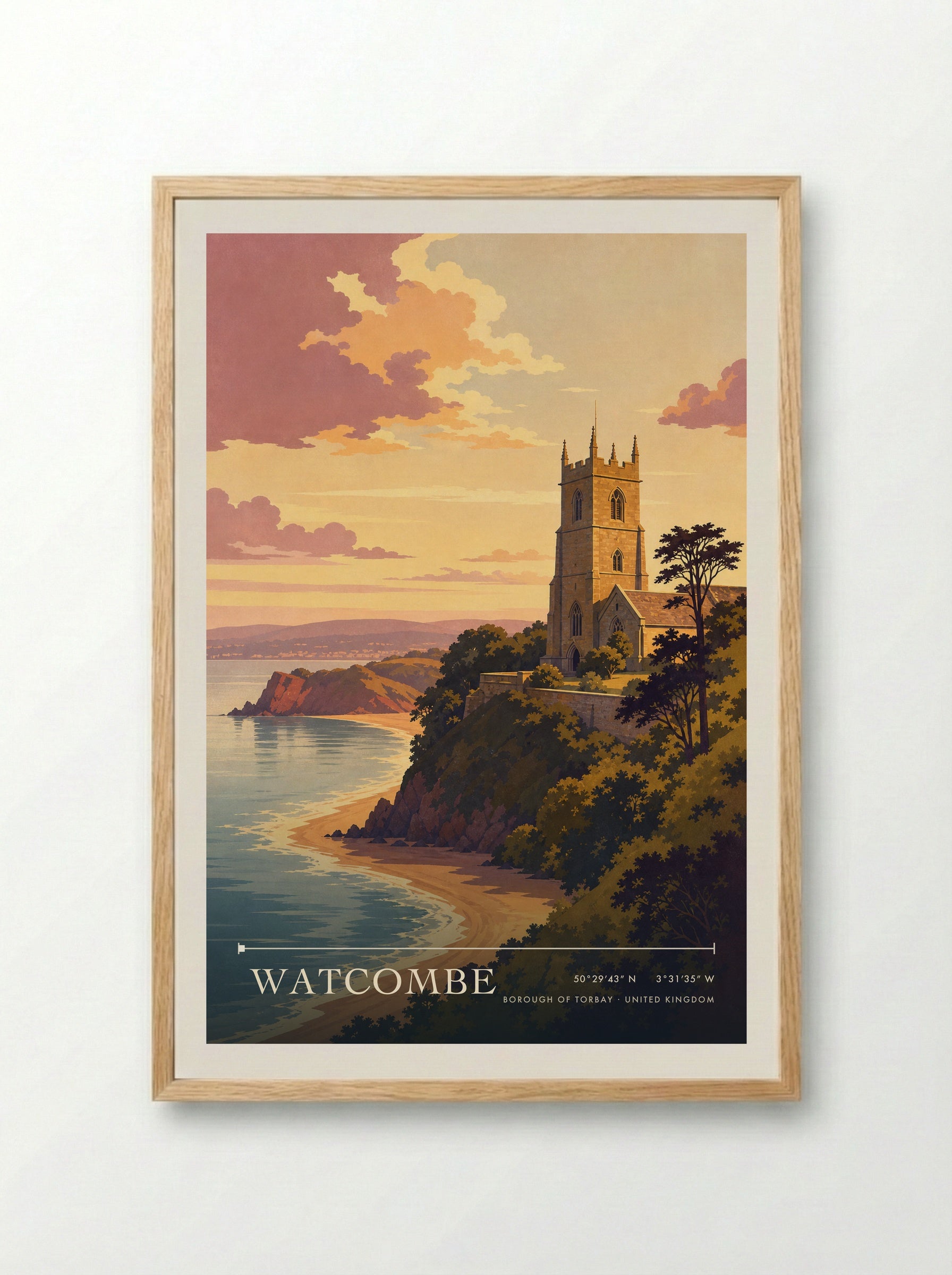 Watcombe Borough of Torbay United Kingdom Travel Poster - Framed Print Wood