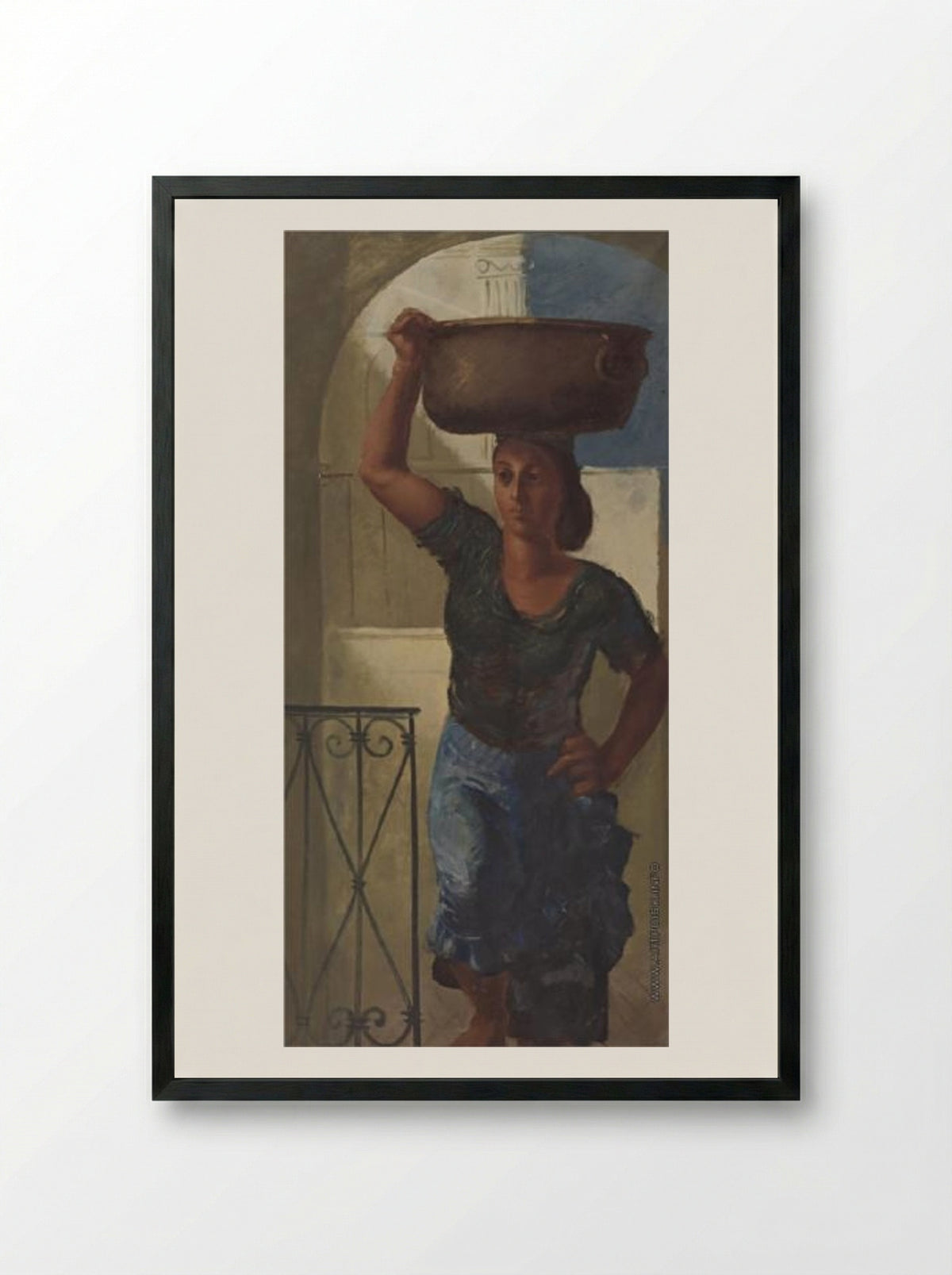Water Carrying on Capri - Alexandre Jacovleff - Framed Print Black