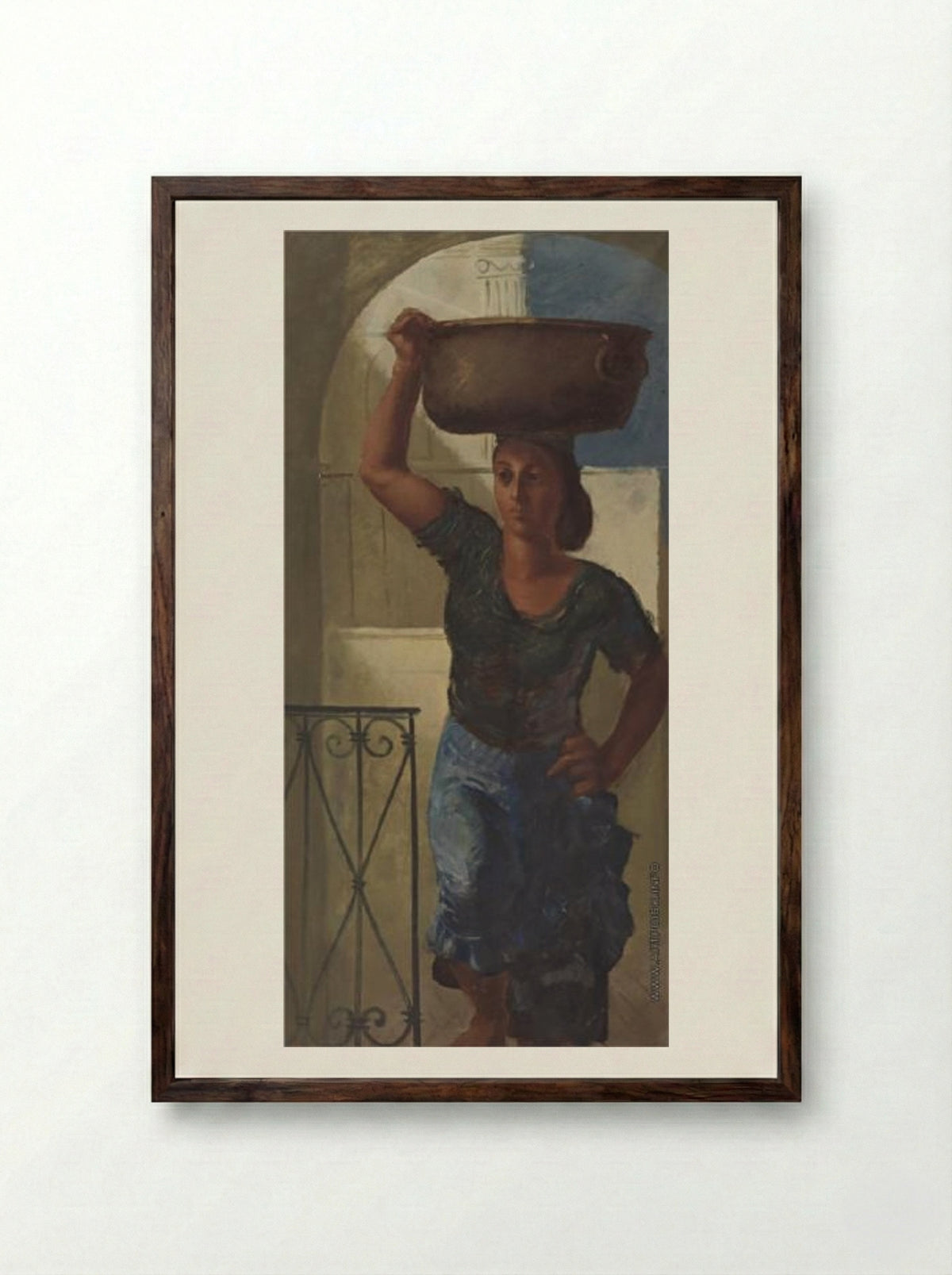 Water Carrying on Capri - Alexandre Jacovleff - Framed Print Dark Wood