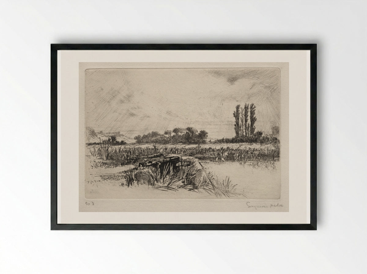 Water Meadow - Francis Seymour Haden - Framed Print Black