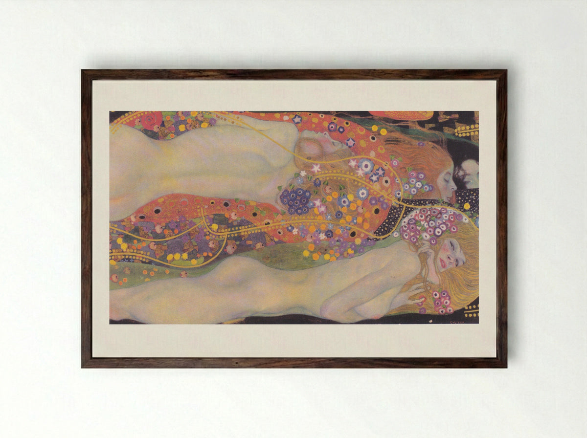 Water Snakes II - Gustav Klimt - Framed Print Dark Wood