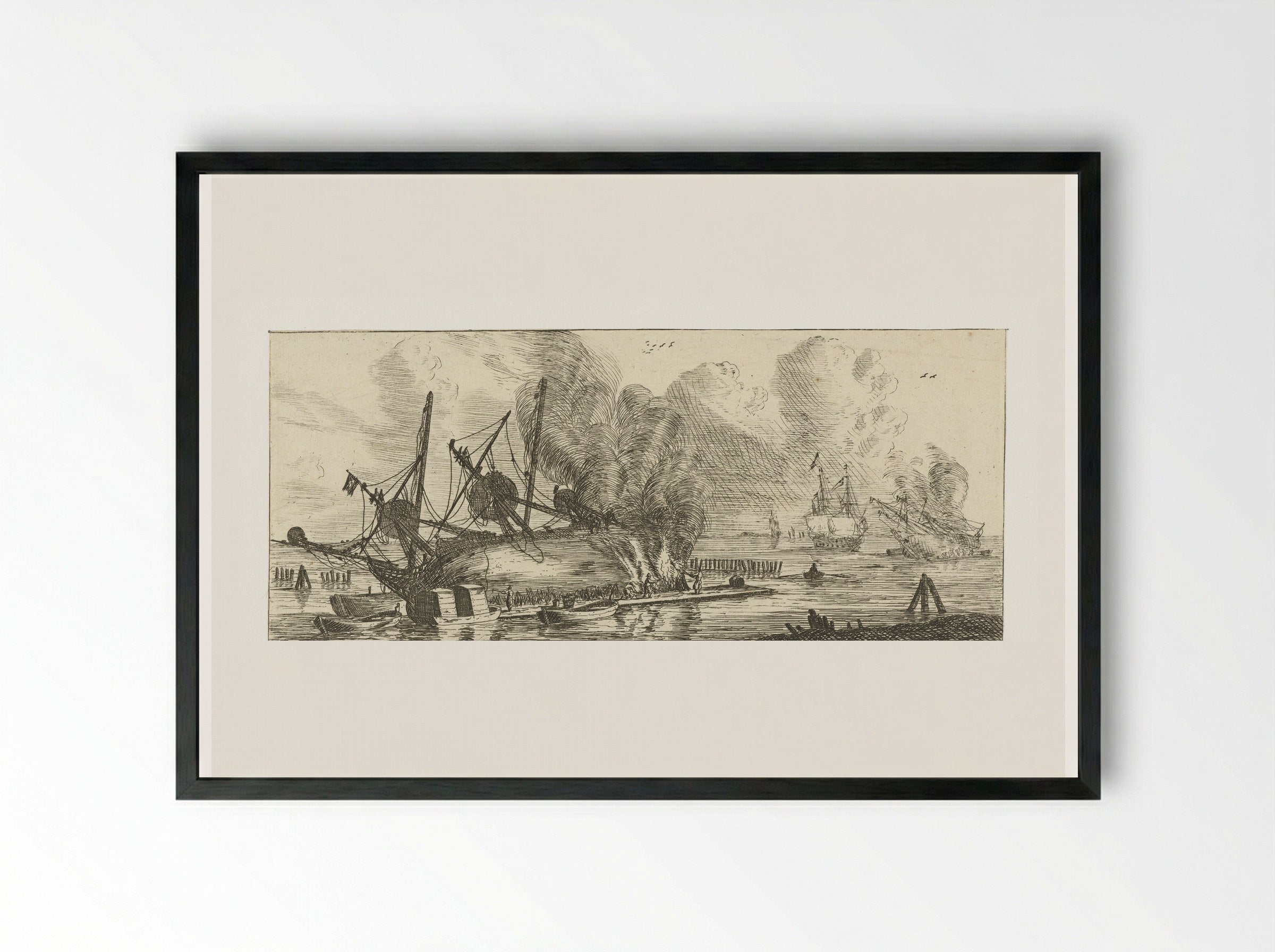 Waterdichtmaken van de romp van een schip - Reinier Nooms - Framed Print Black