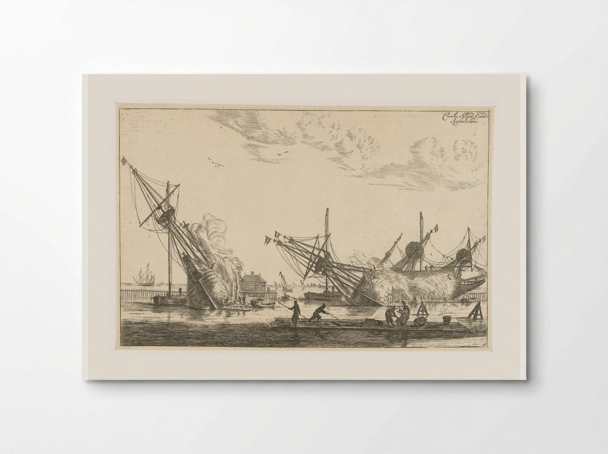 Waterdichtmaken van de rompen van drie fluitschepen - Reinier Nooms - Poster