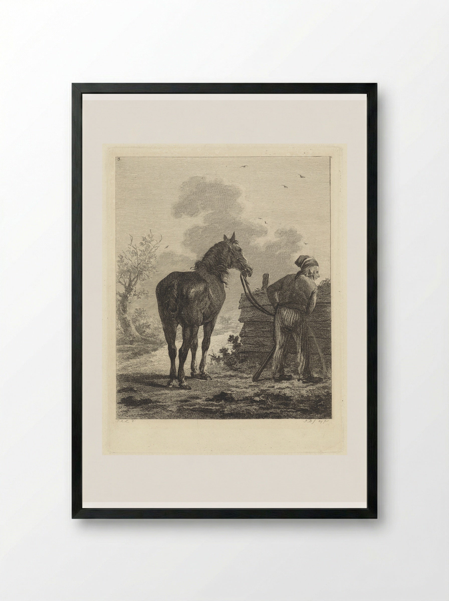 Waterende soldaat met paard - Joannes Bemme - Framed Print Black