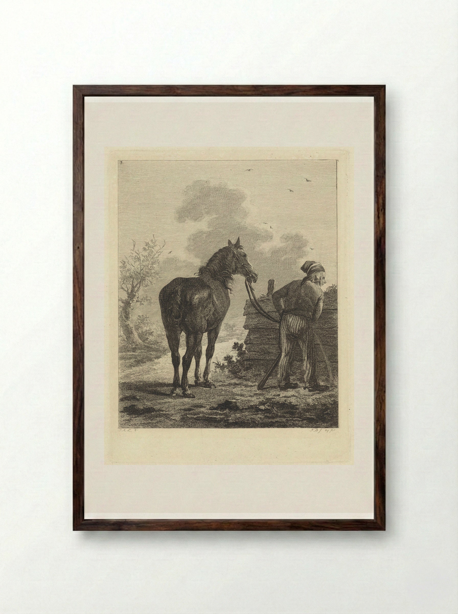 Waterende soldaat met paard - Joannes Bemme - Framed Print Dark Wood