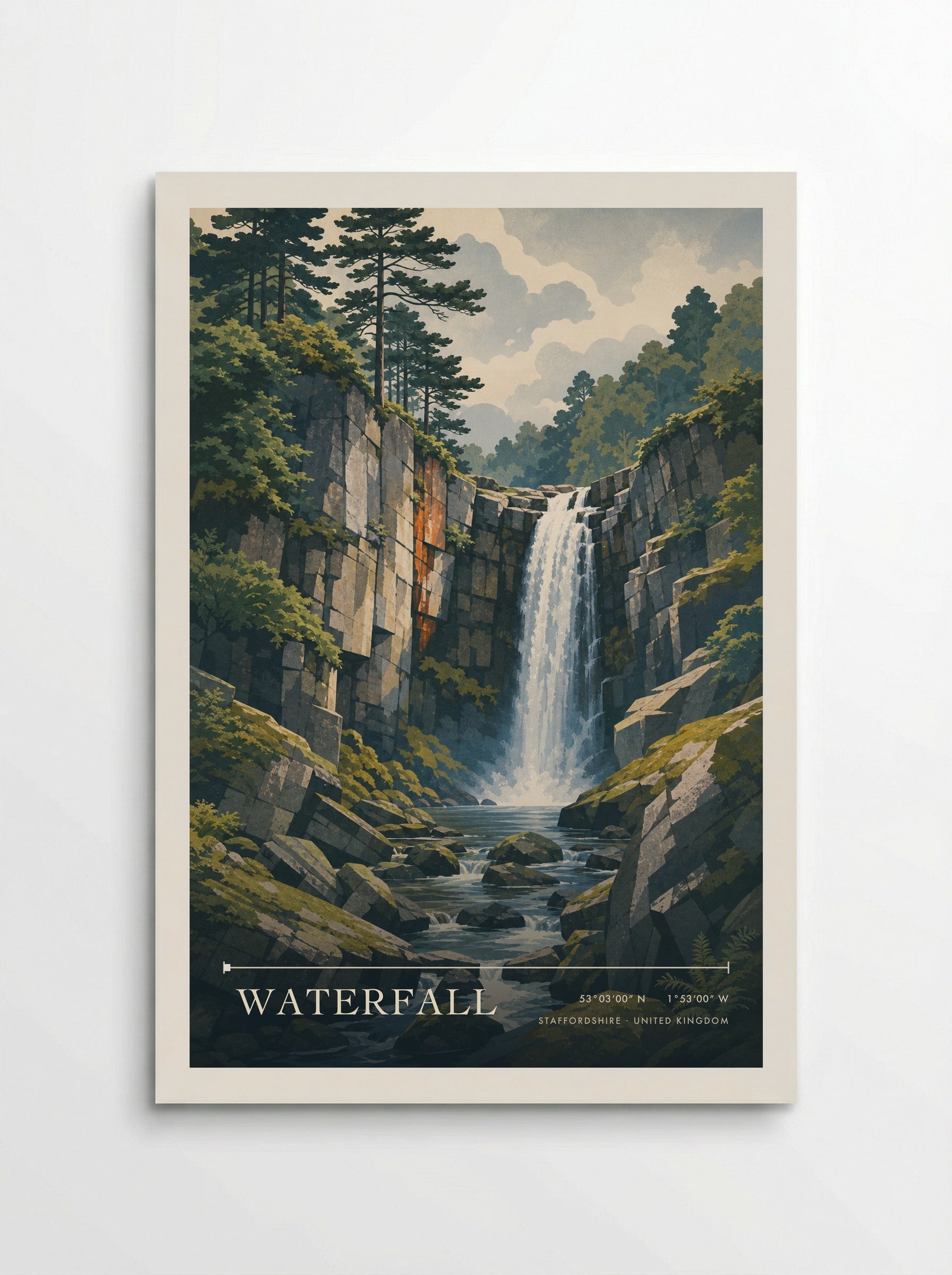 Waterfall Staffordshire United Kingdom Travel Poster - Poster