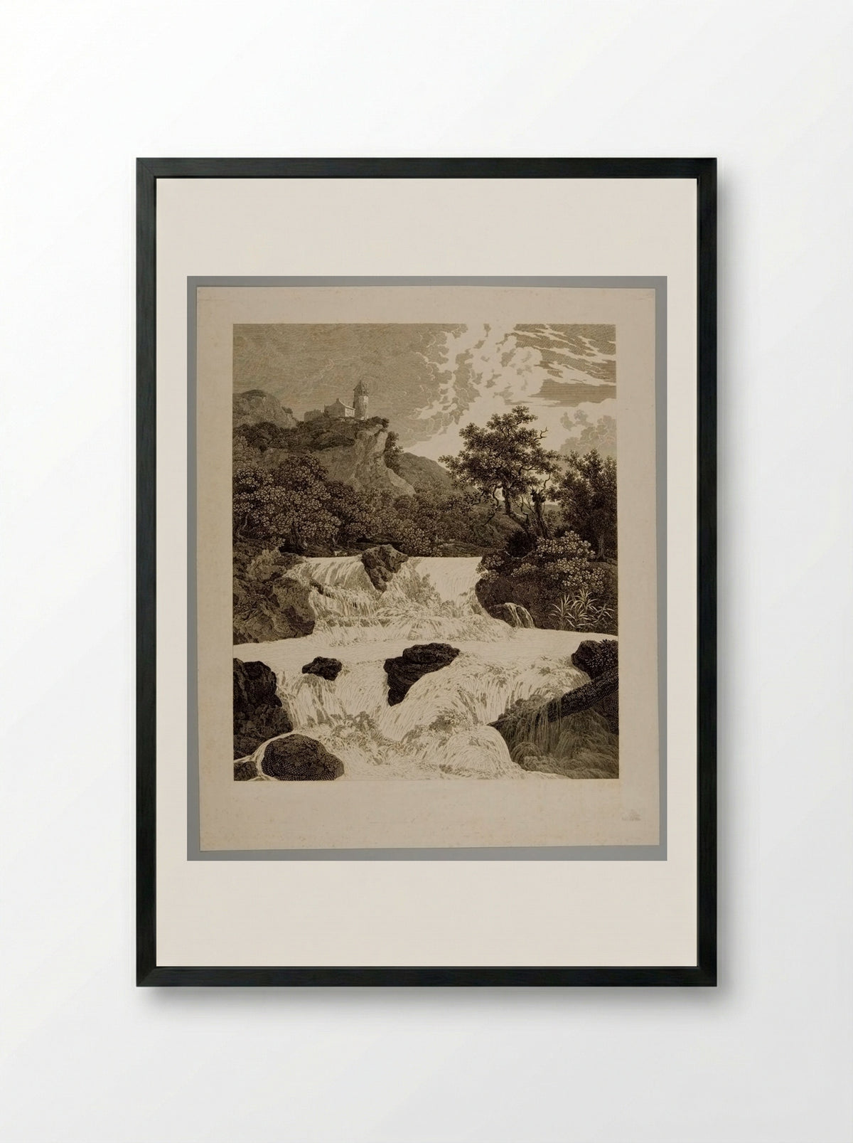 Waterfall with Rocks - Christian Haldenwang - Framed Print Black