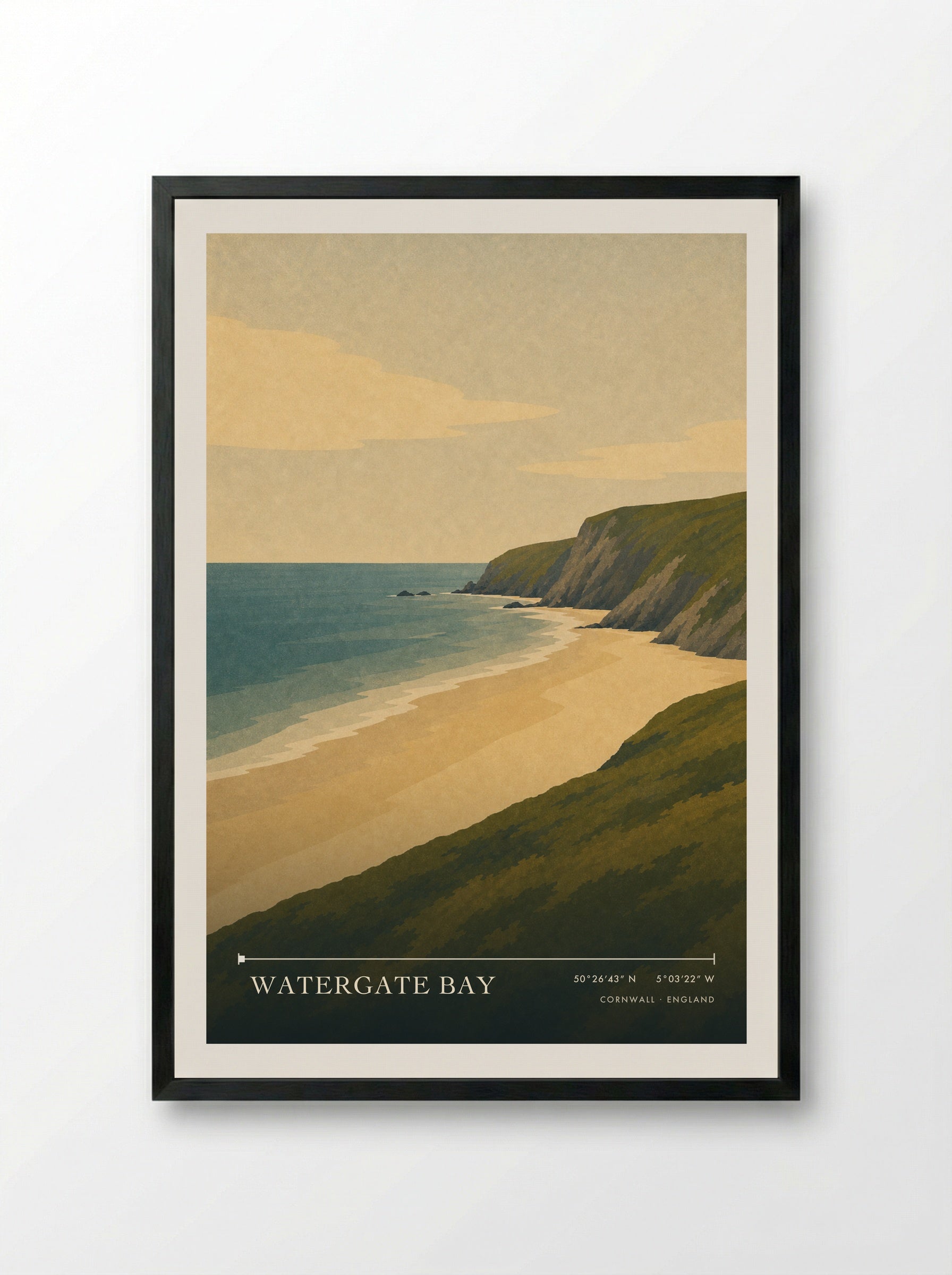 Watergate Bay Cornwall England Travel Poster - Framed Print Black