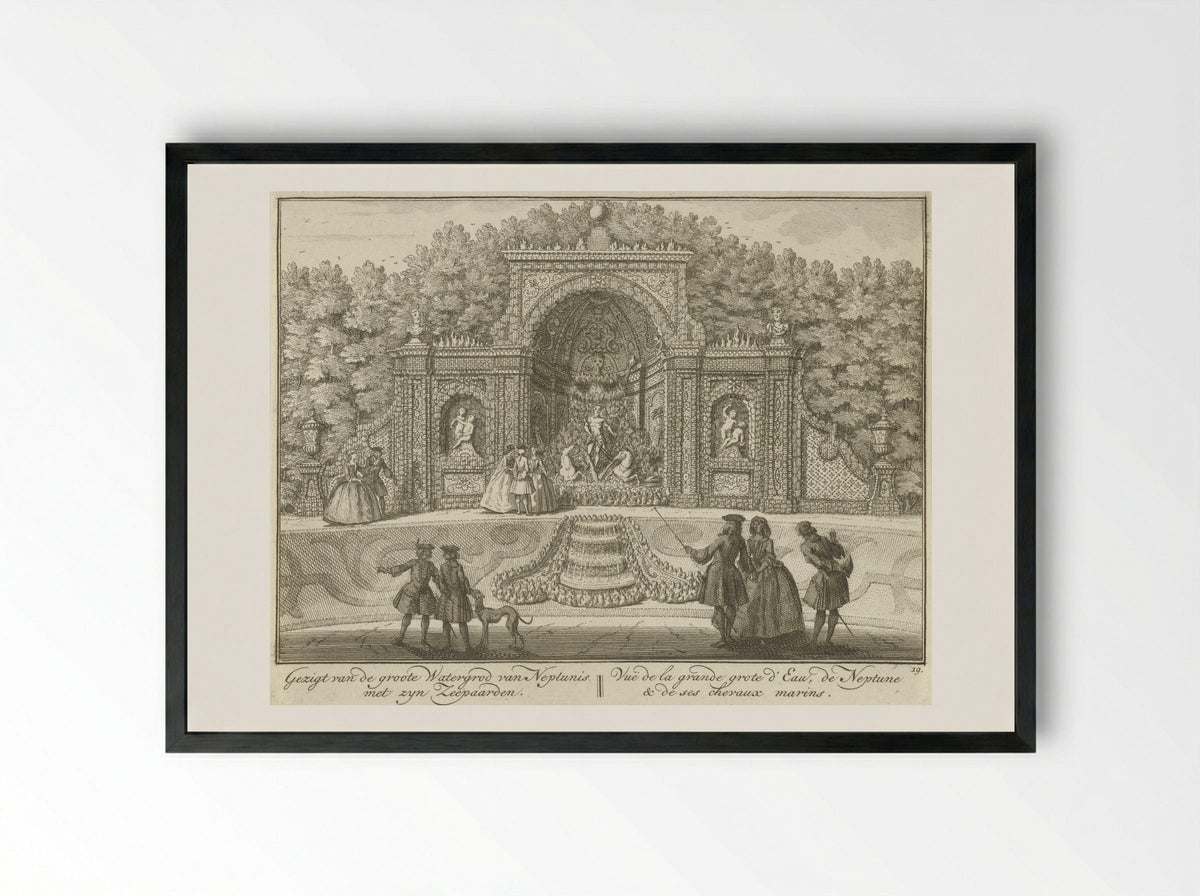 Watergrot van Neptunus in de tuin van Huis ter Meer te Maarssen - Hendrik de Leth - Framed Print Black