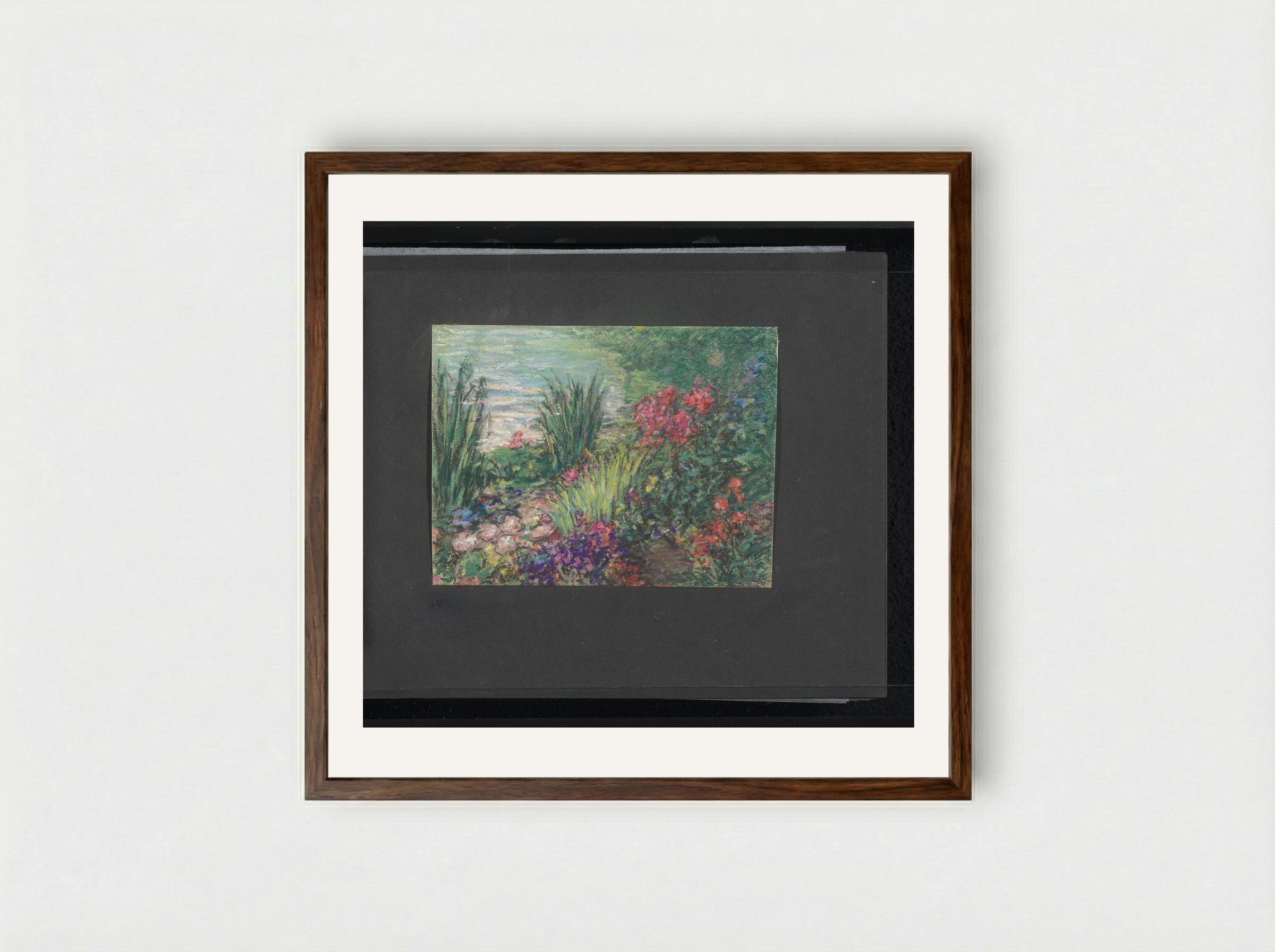 Waterkant met bloemen - Carel Nicolaas Storm van 's-Gravesande - Framed Print Dark Wood