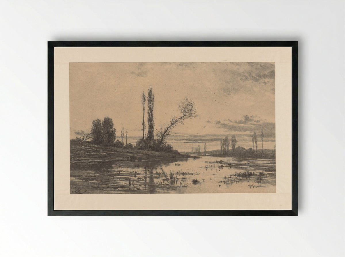 Waterlandschap (River Scene) - Ch. Mercier - Framed Print Black