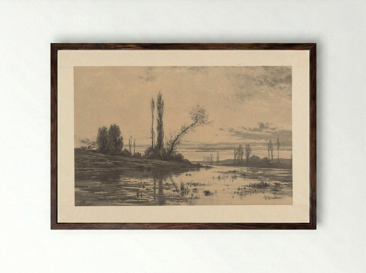 Waterlandschap (River Scene) - Ch. Mercier - Framed Print Dark Wood