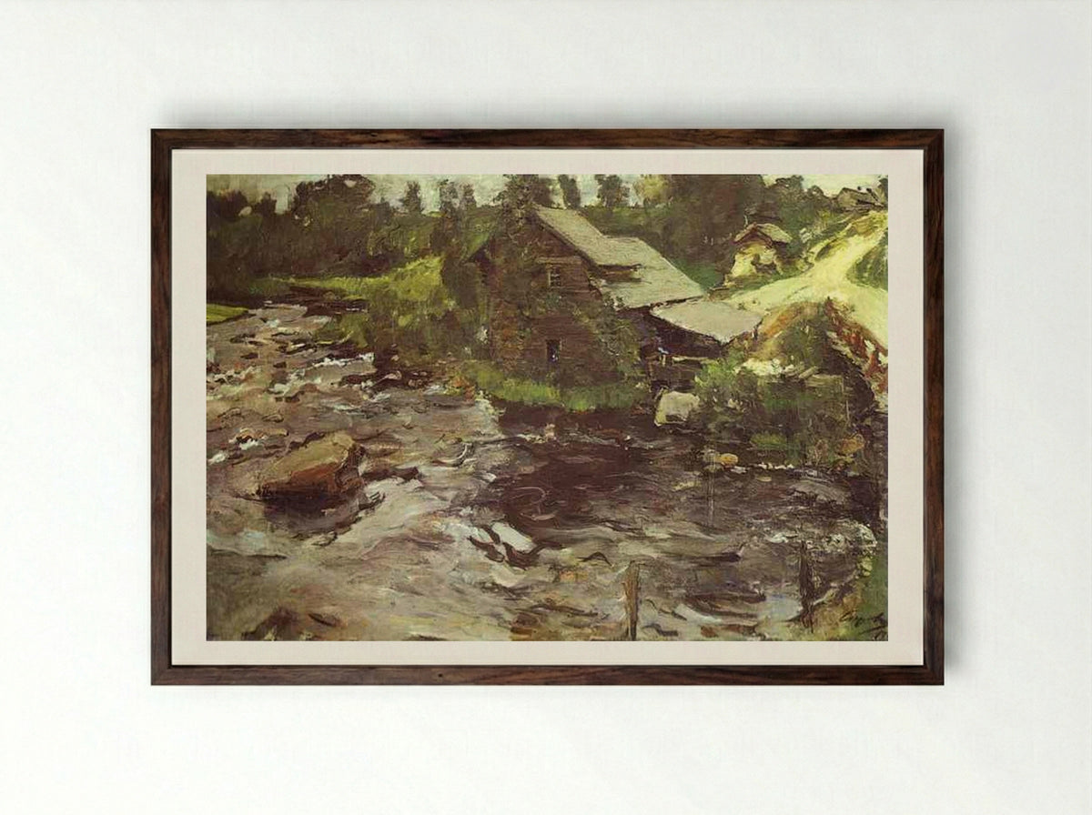 Watermill in Finland - Valentin Serov - Framed Print Dark Wood